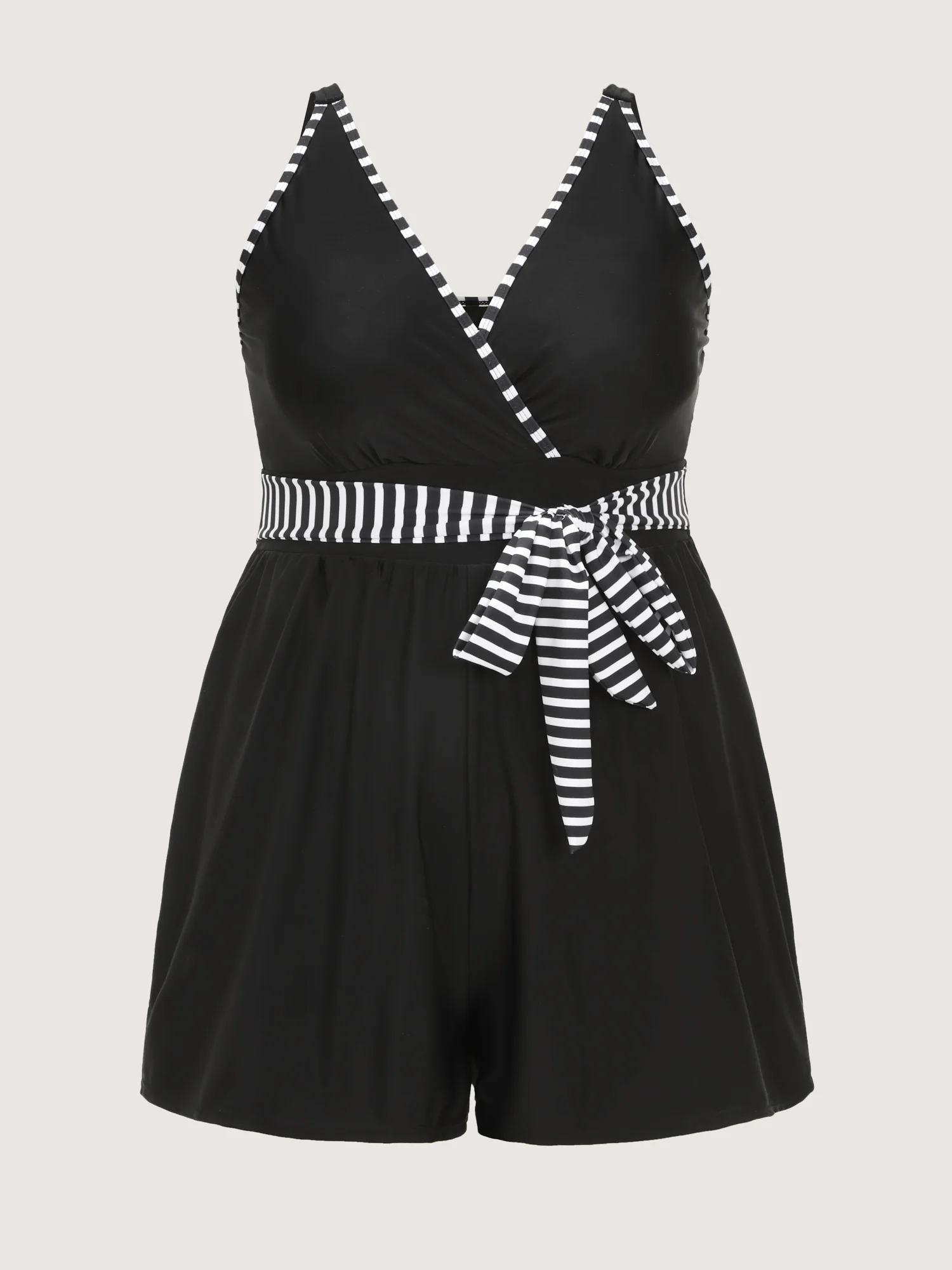 Monochrome Striped Belted One-Piece Swimsuit - Image 9