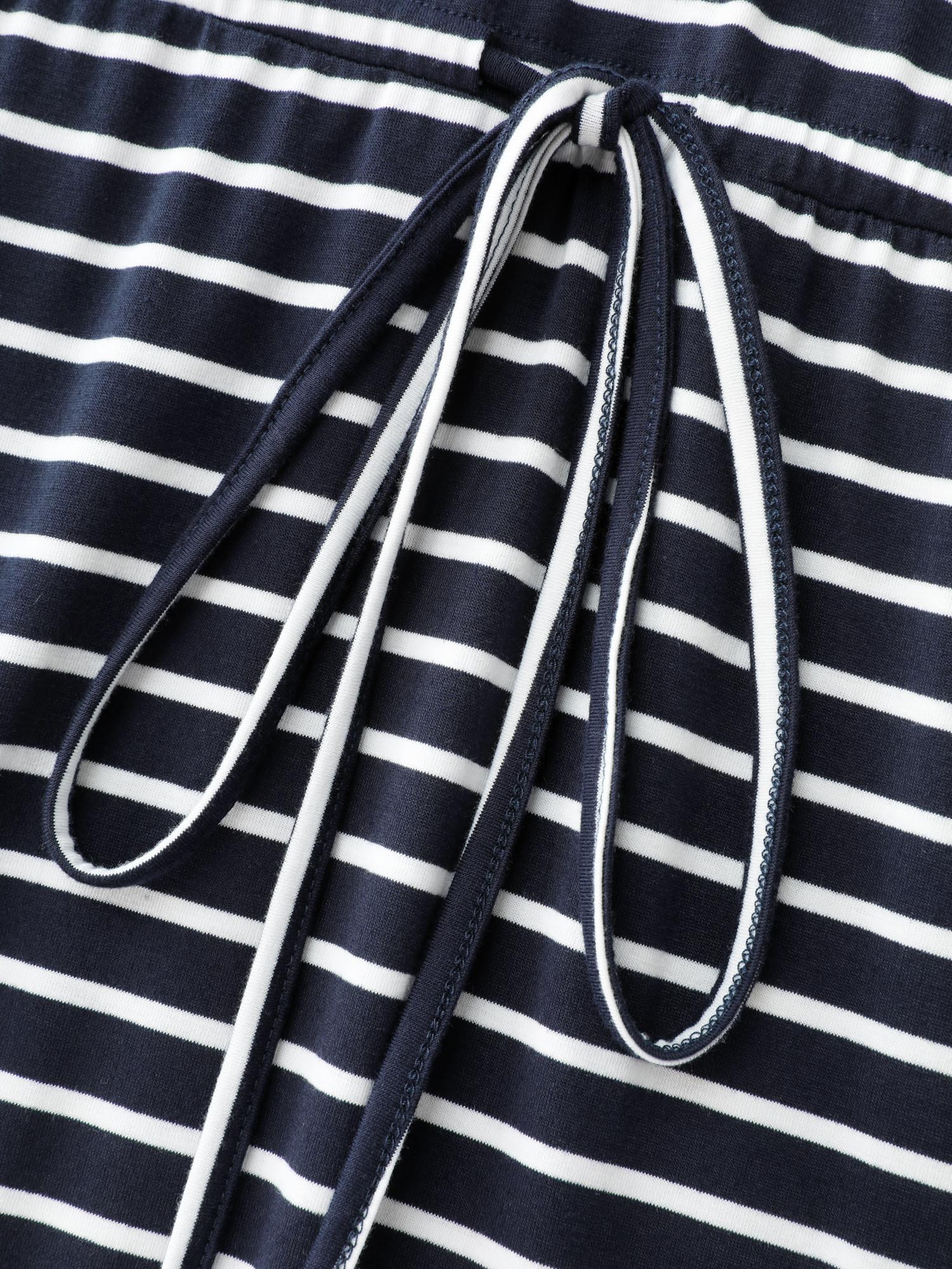 Monochrome Striped Cold-Shoulder Pockets Midi Dress - Image 5