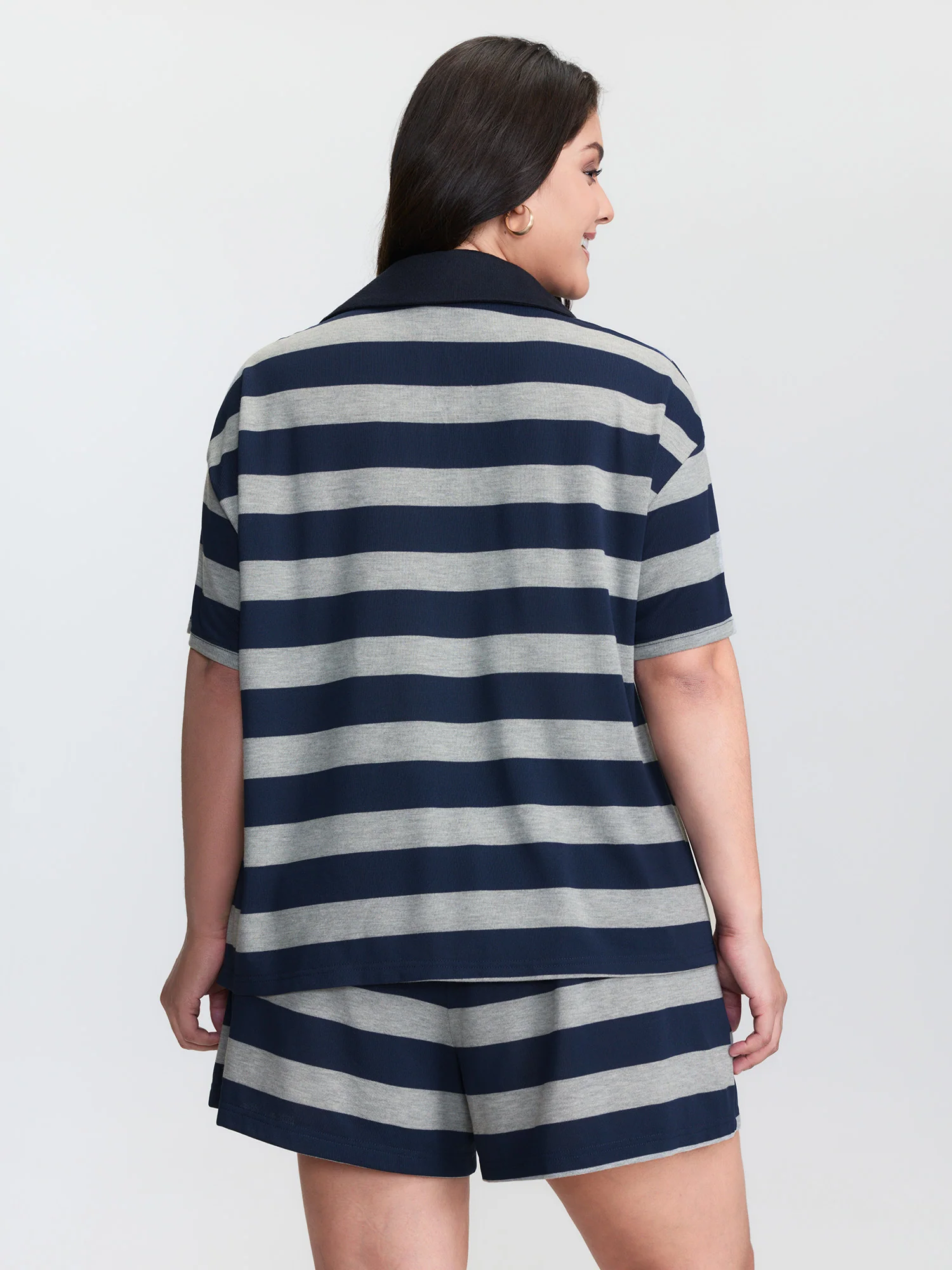 Monochrome Striped Lapel Collar Two-Piece Set - Image 7
