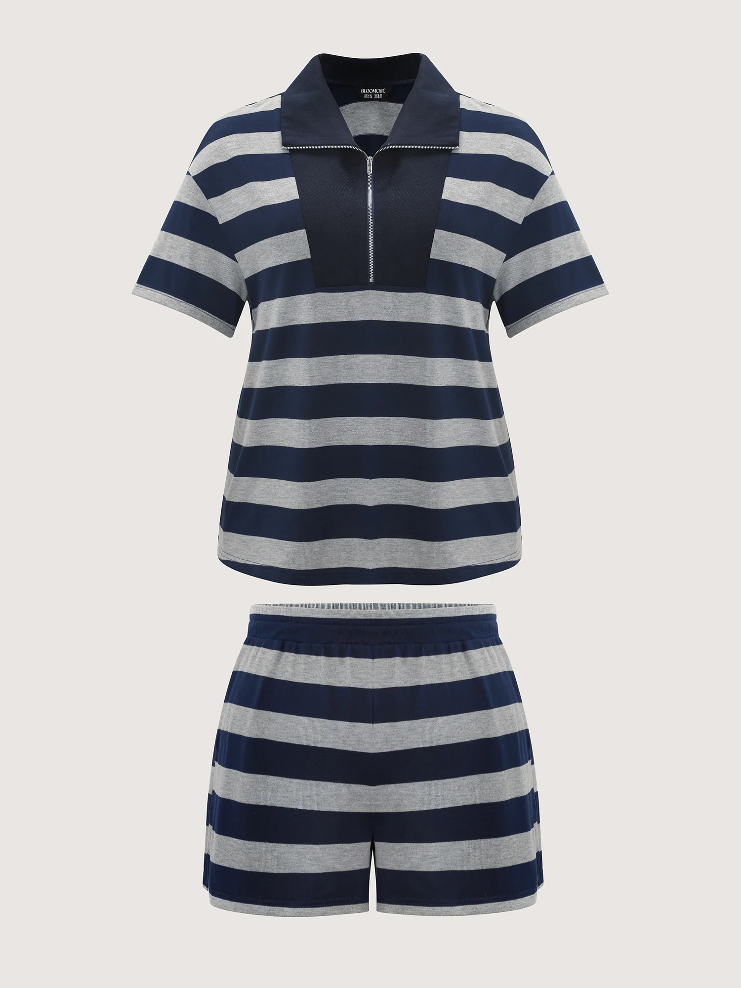Monochrome Striped Lapel Collar Two-Piece Set - Image 9