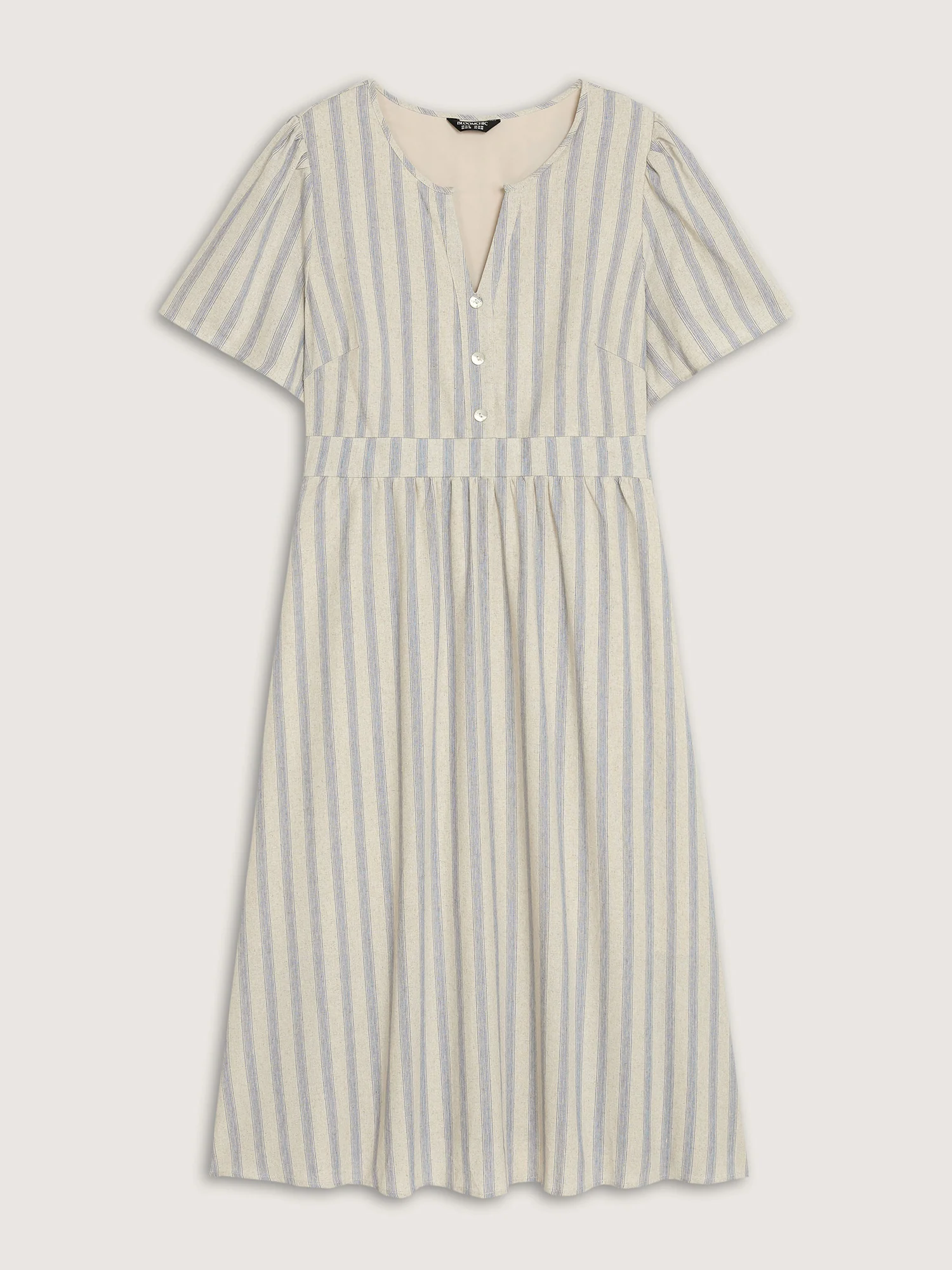 Monochrome Striped Print Split Neck Midi Dress - Image 6