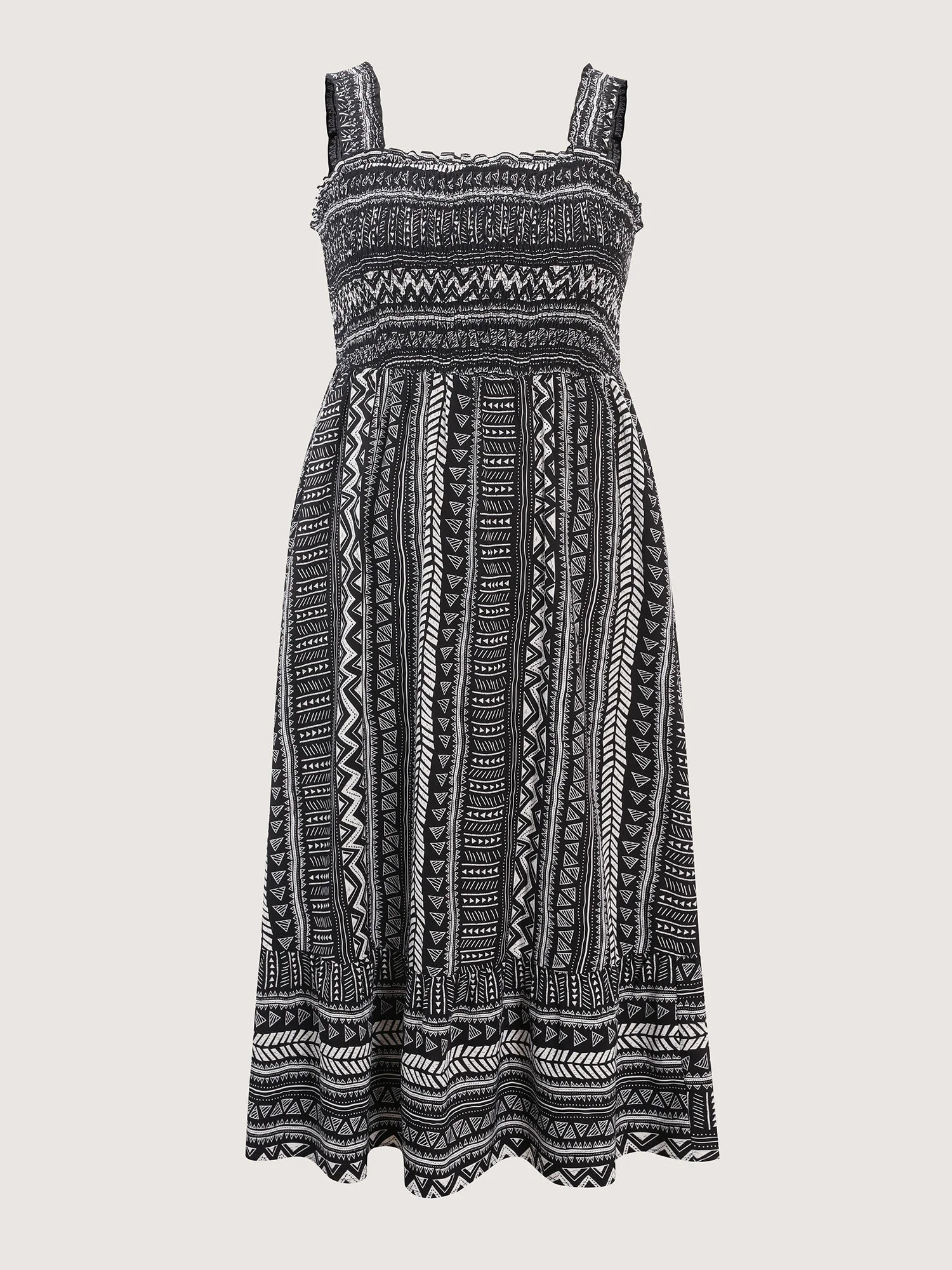 Monochrome Striped Shirred Wide-Straps Midi Dress - Image 6