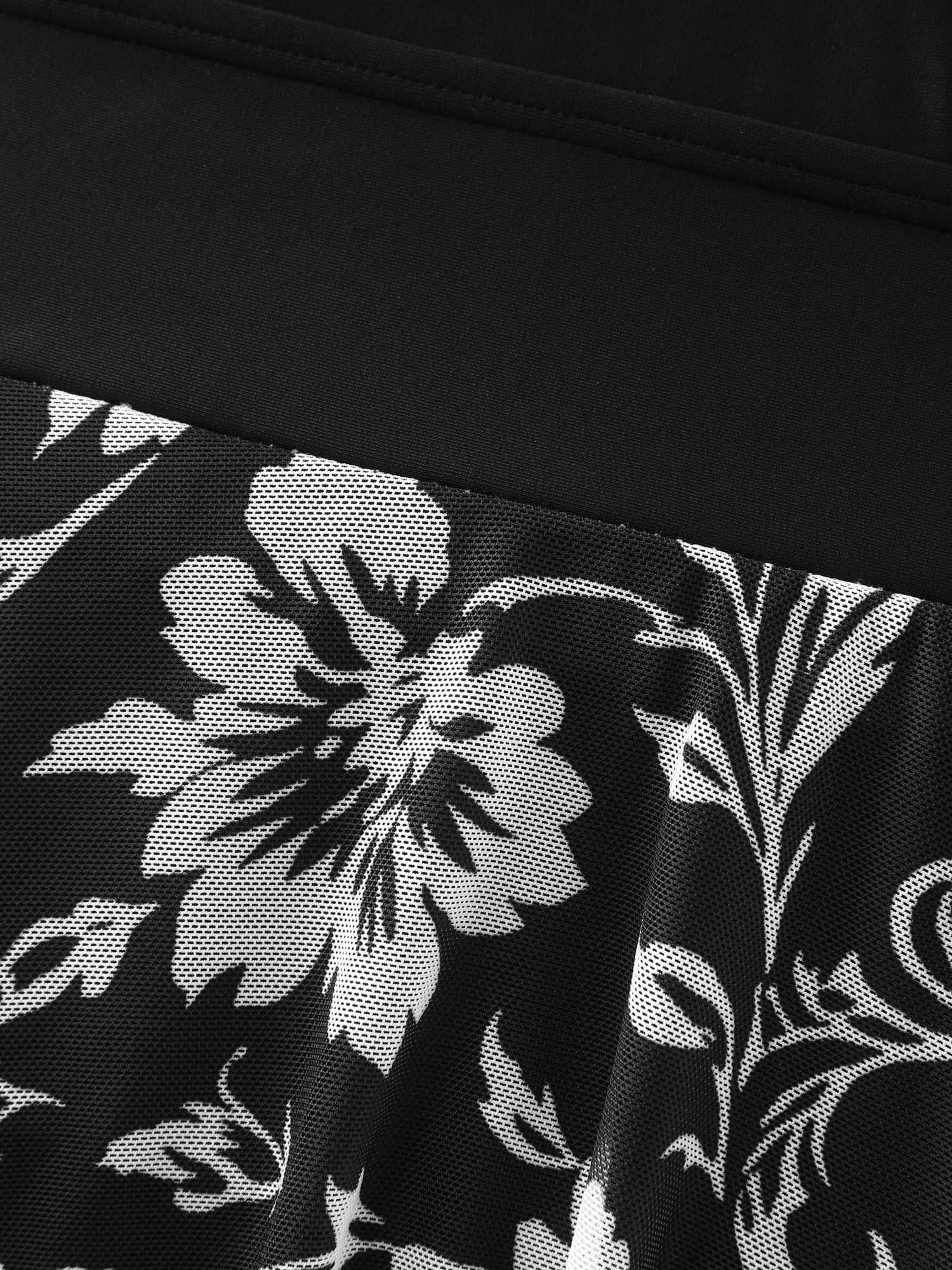 Monochrome Tropical Floral Sheer Swim Dress - Image 7