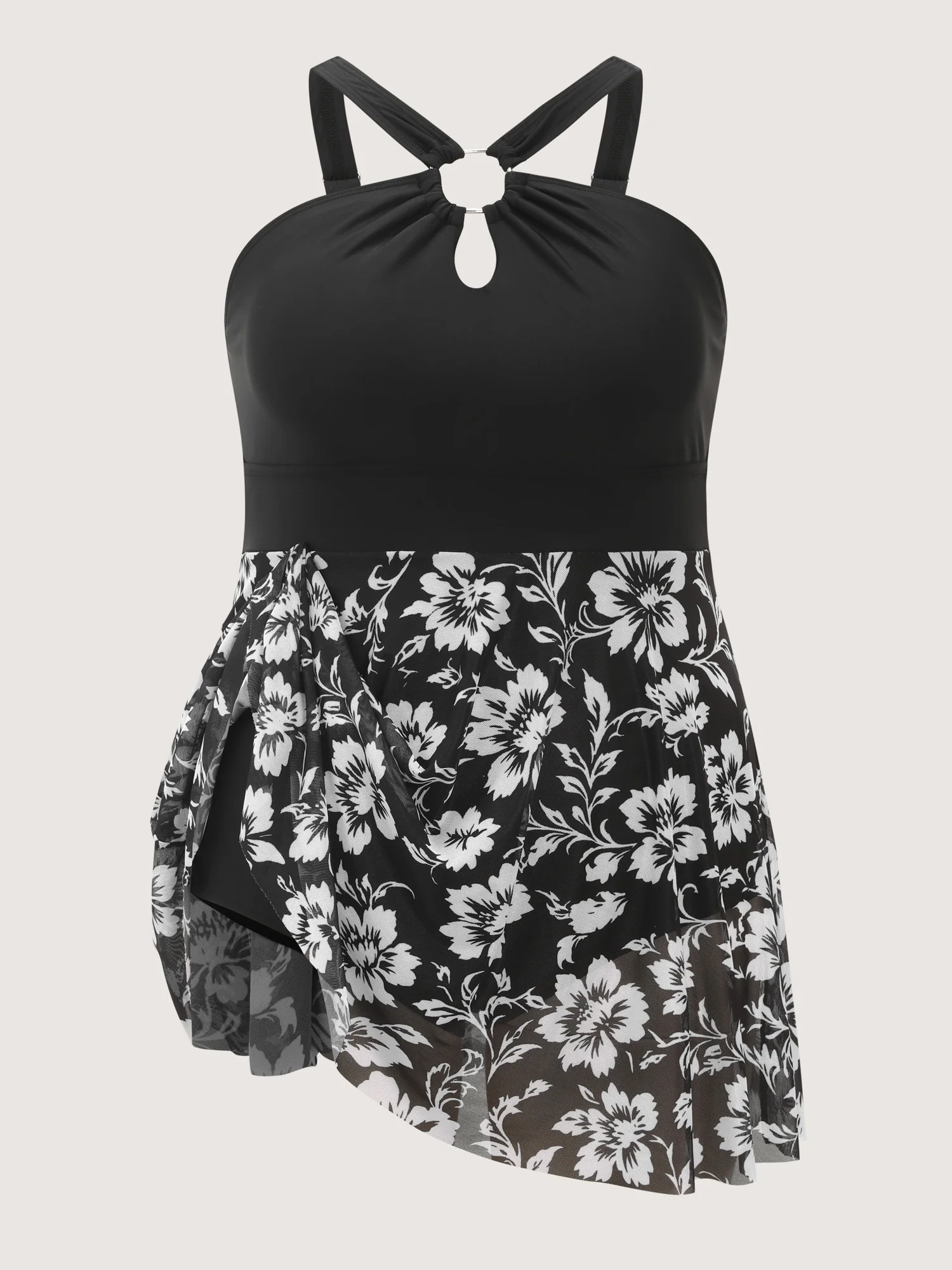 Monochrome Tropical Floral Sheer Swim Dress - Image 8