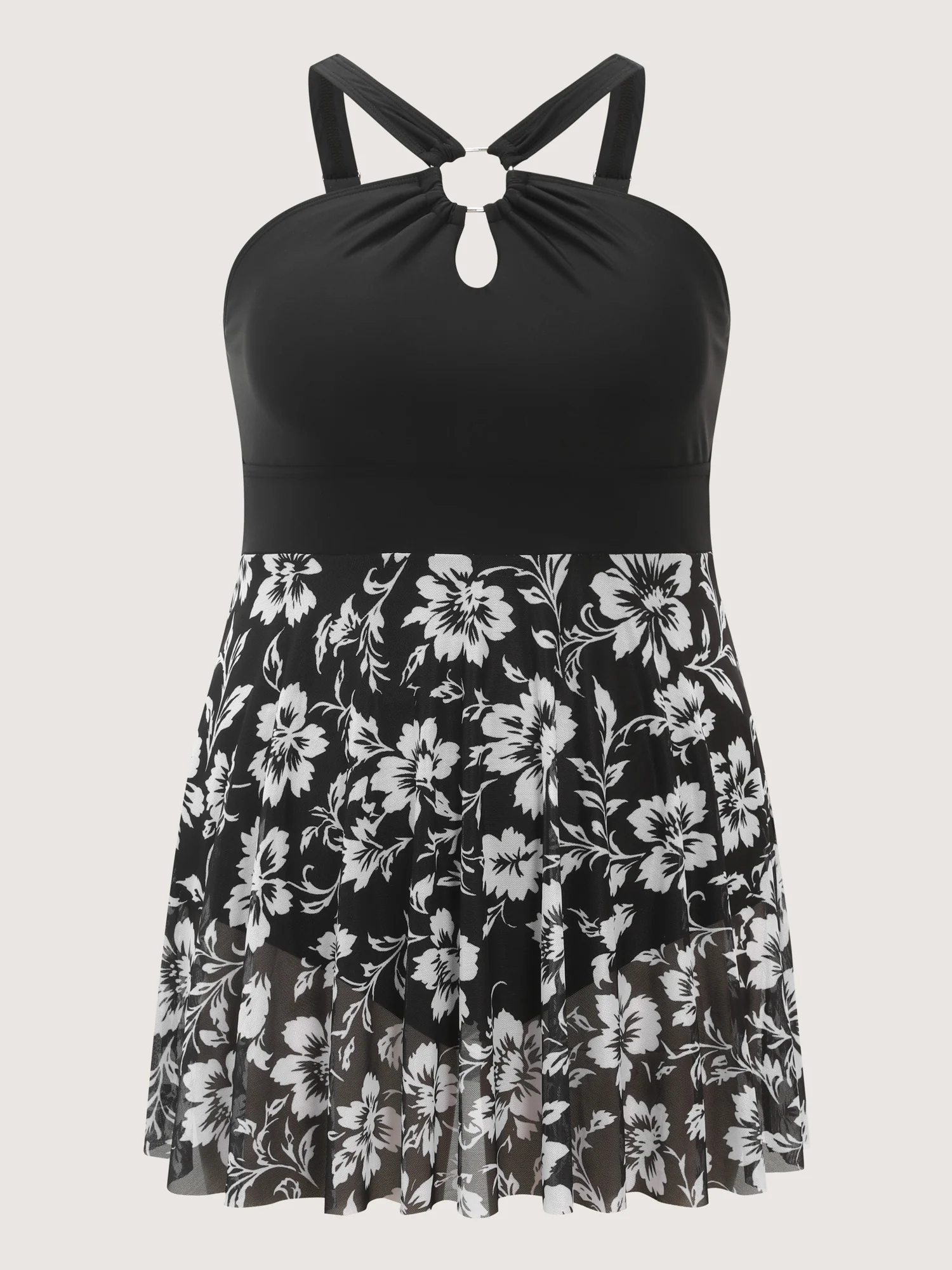 Monochrome Tropical Floral Sheer Swim Dress - Image 9