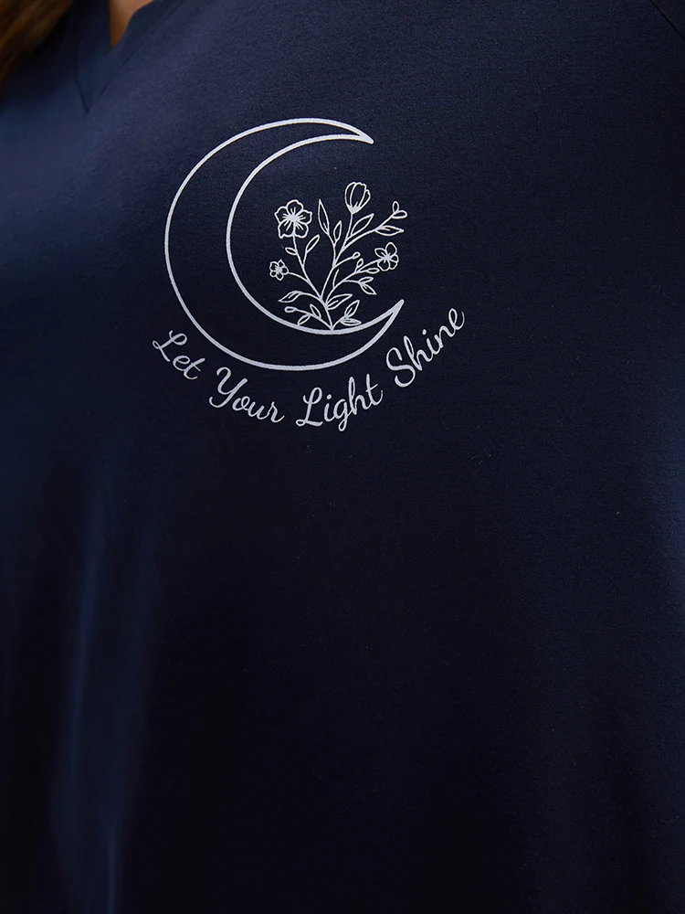 Moon Print V Neck Raglan Sleeve Sweatshirt - Image 7