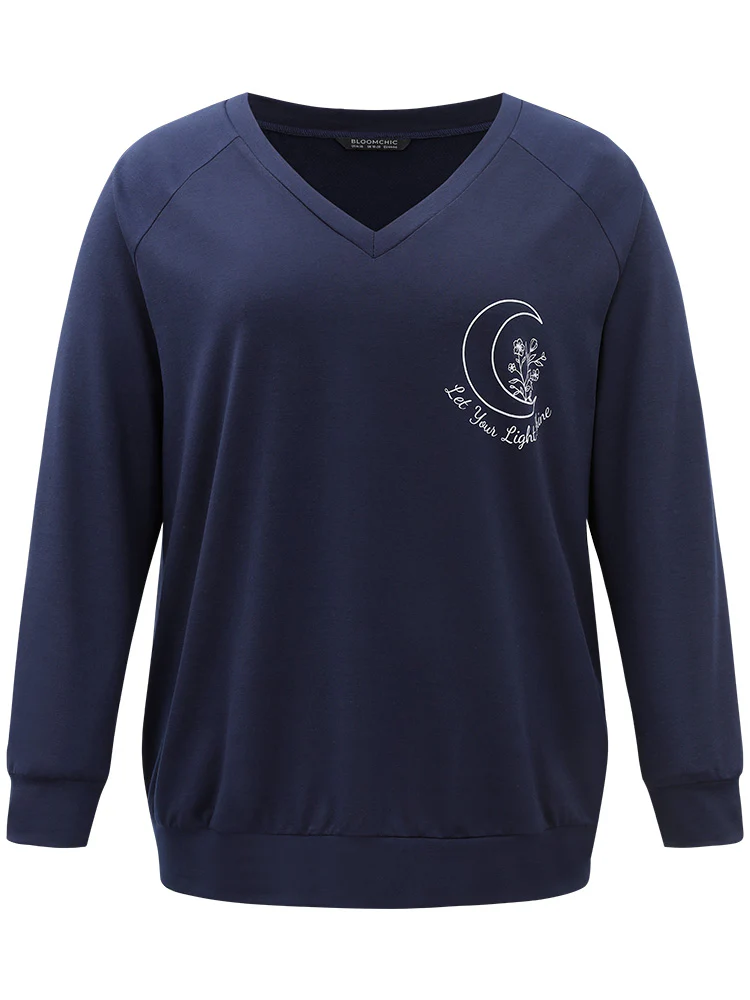 Moon Print V Neck Raglan Sleeve Sweatshirt - Image 8