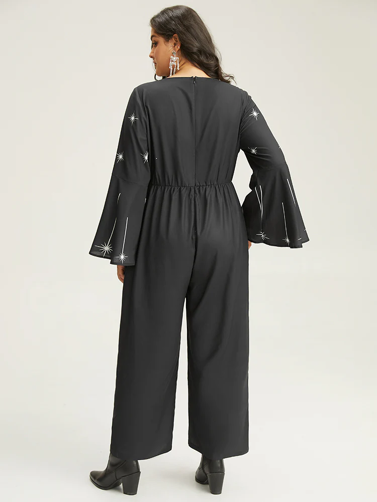 Halloween Moon & Star Elastic Waist Bell Sleeve Jumpsuit - Image 4