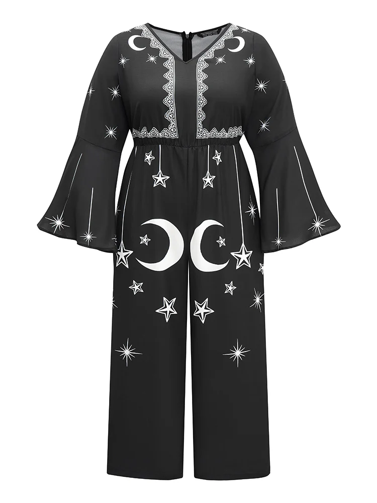 Halloween Moon & Star Elastic Waist Bell Sleeve Jumpsuit - Image 7