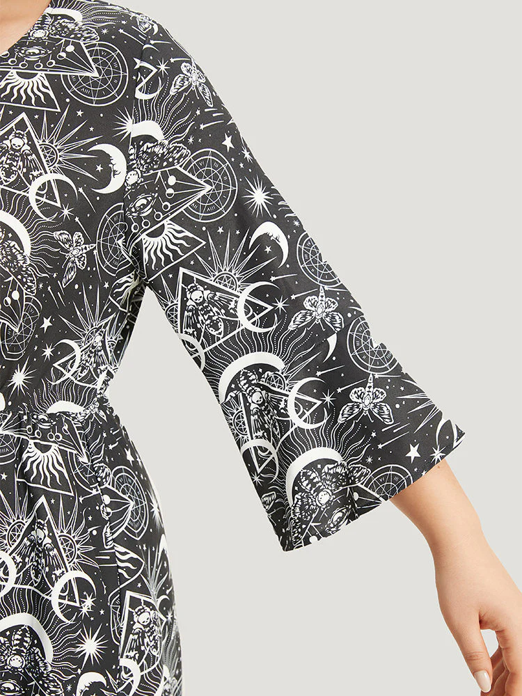 Halloween Moon & Star Lace Up Pocket Bell Sleeve Dress - Image 7