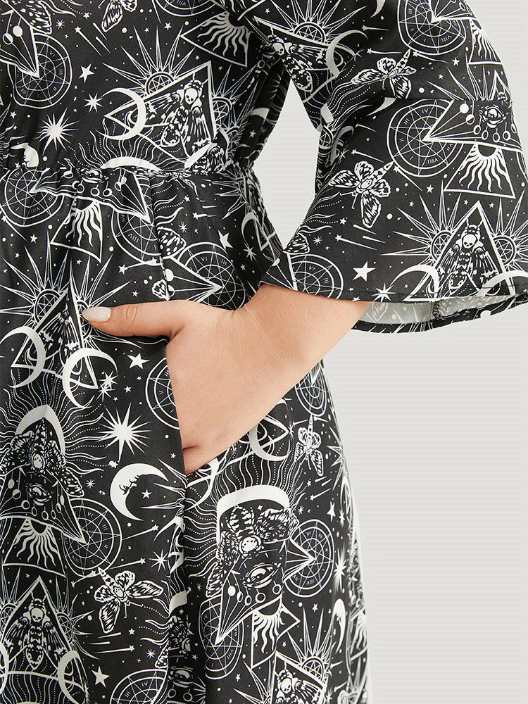 Halloween Moon & Star Lace Up Pocket Bell Sleeve Dress - Image 8