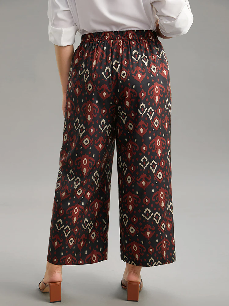 Moroccan Print Elastic Waist Wide Leg Pants - Image 2