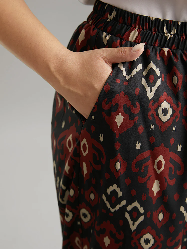 Moroccan Print Elastic Waist Wide Leg Pants - Image 5