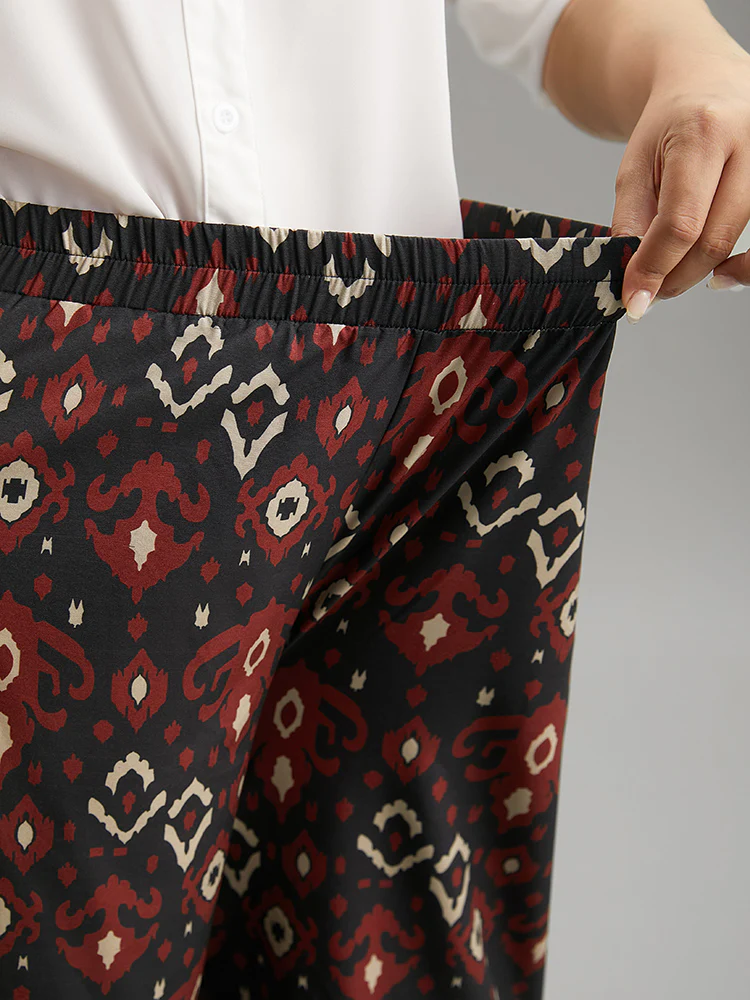 Moroccan Print Elastic Waist Wide Leg Pants - Image 6