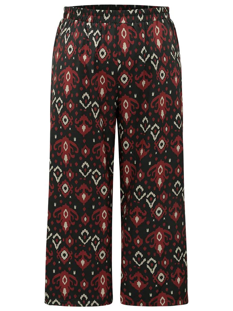 Moroccan Print Elastic Waist Wide Leg Pants - Image 7
