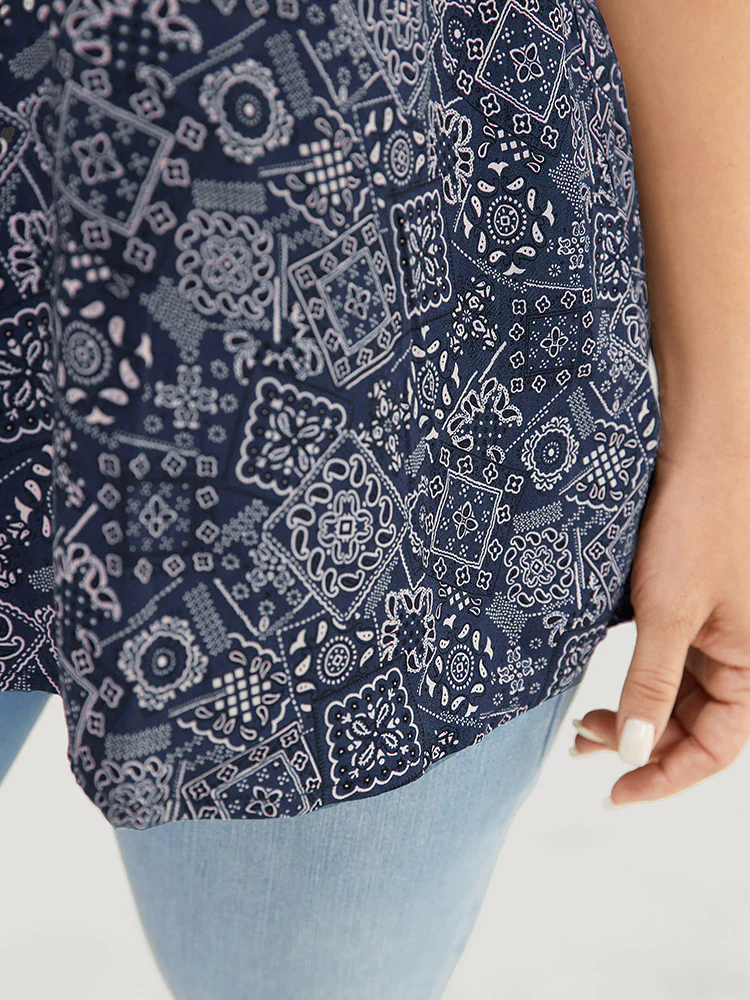 Moroccan Print Keyhole Tie Neck Blouse - Image 11