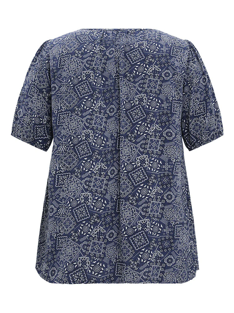 Moroccan Print Keyhole Tie Neck Blouse - Image 14