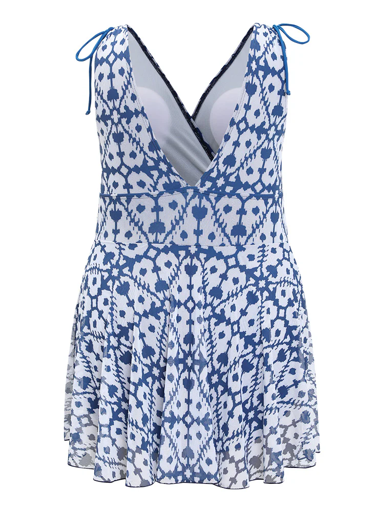 Moroccan Print Knot Detail Ruffle Hem Wrap Swim Dress - Image 11