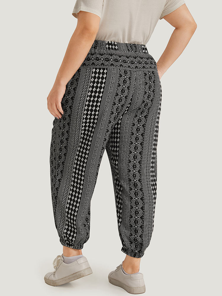 Moroccan Print Pocket Elastic Waist Ties Pants - Image 5