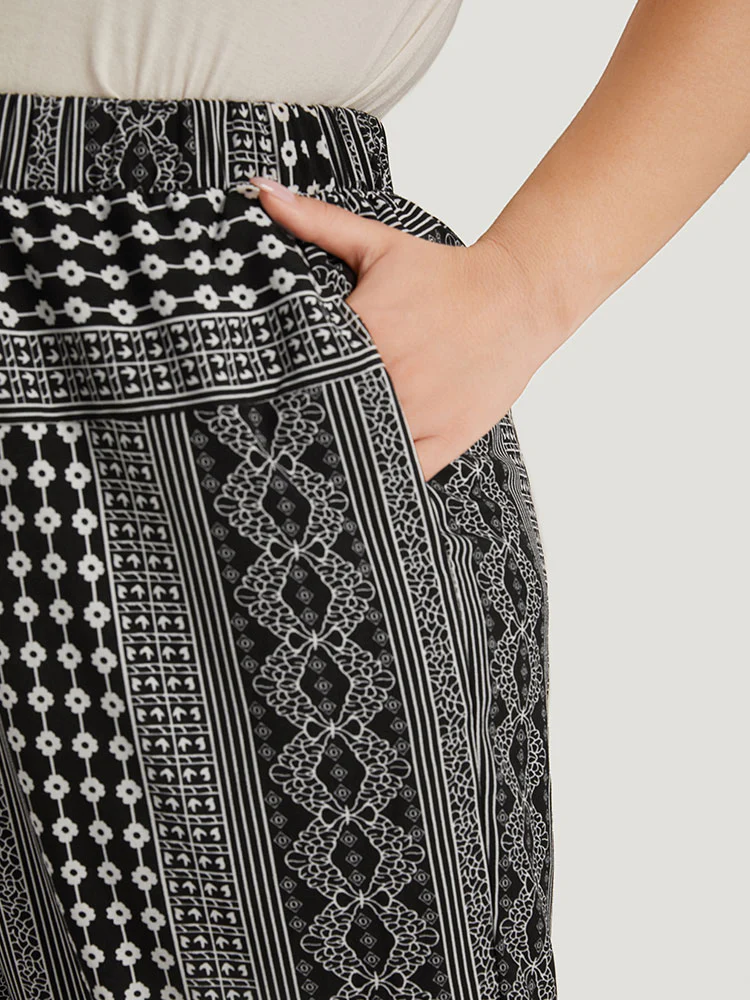 Moroccan Print Pocket Elastic Waist Ties Pants - Image 7