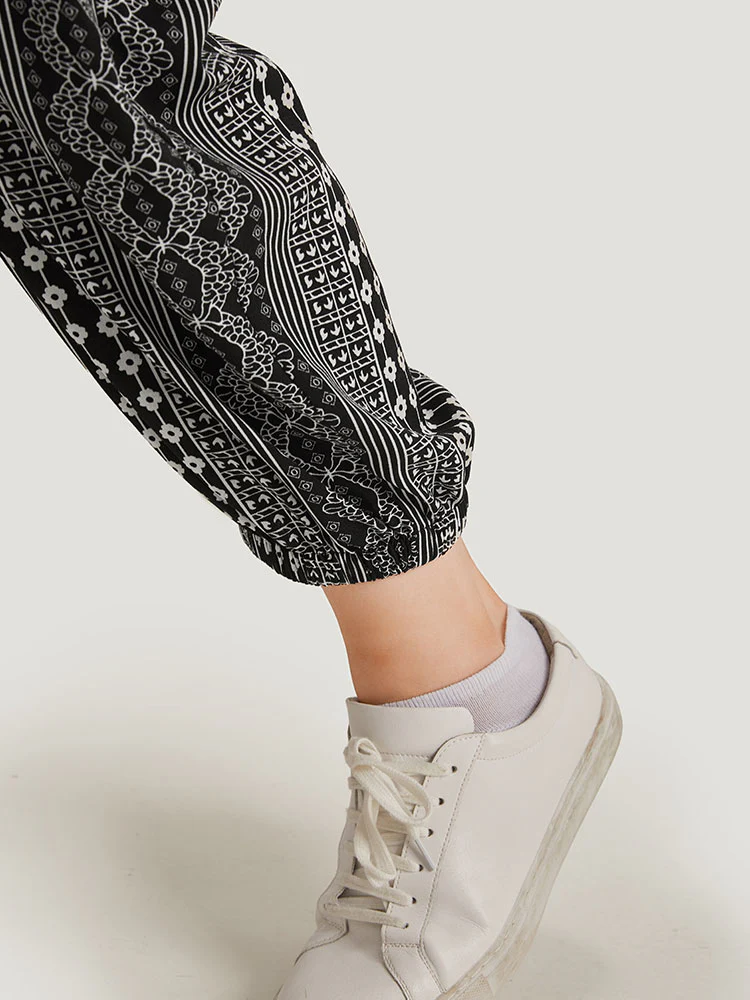 Moroccan Print Pocket Elastic Waist Ties Pants - Image 8