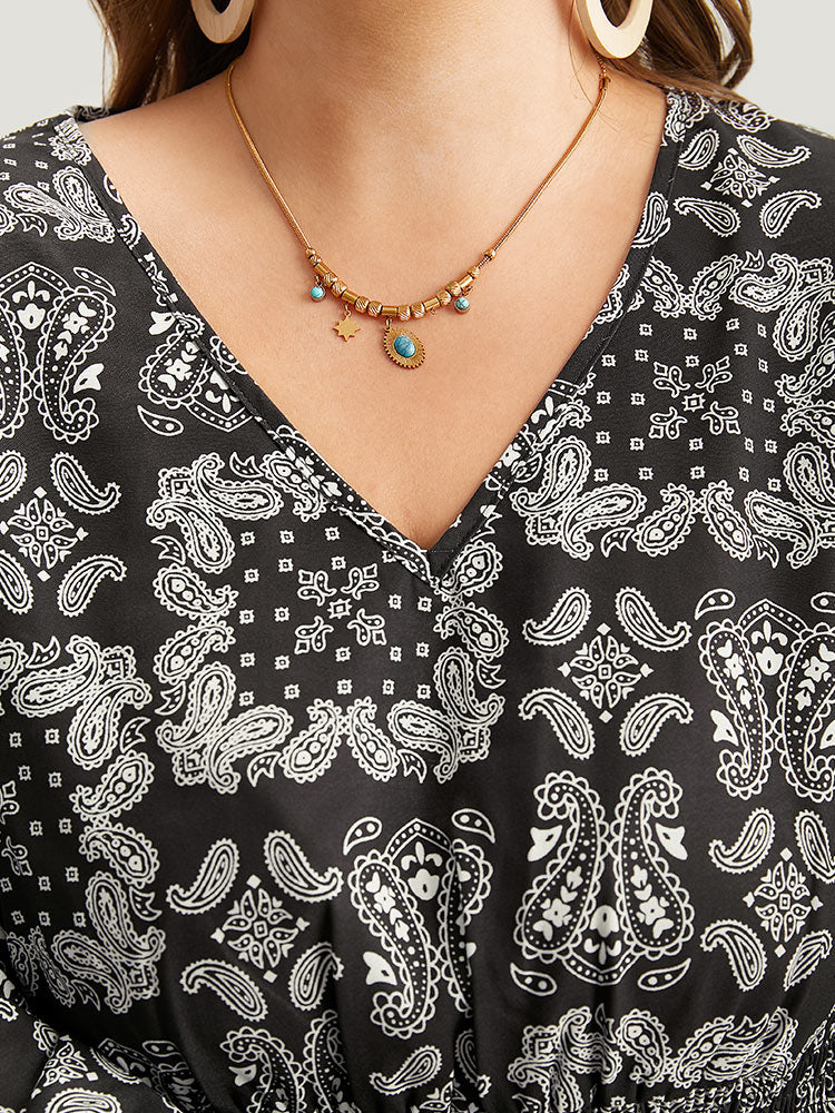 Moroccan Print Shirred Pocket Dress - Image 5