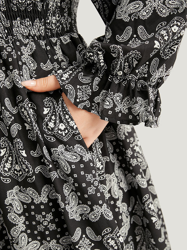 Moroccan Print Shirred Pocket Dress - Image 6