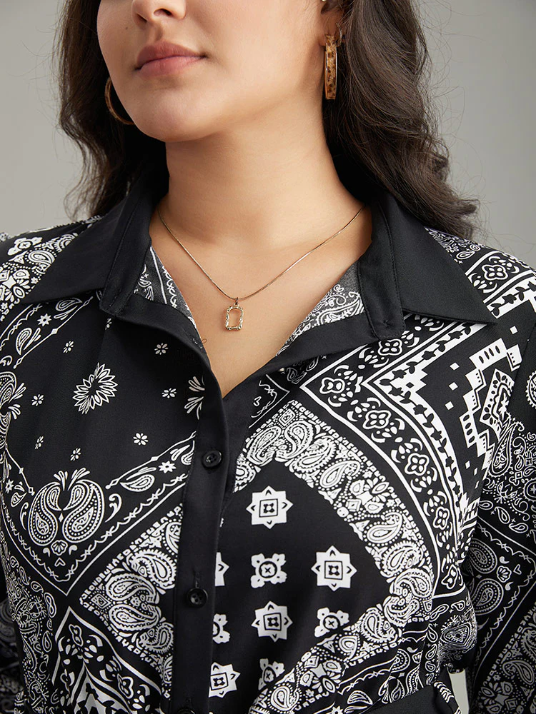 Moroccan Print Shirt Collar Belted Button Through Dress - Image 6