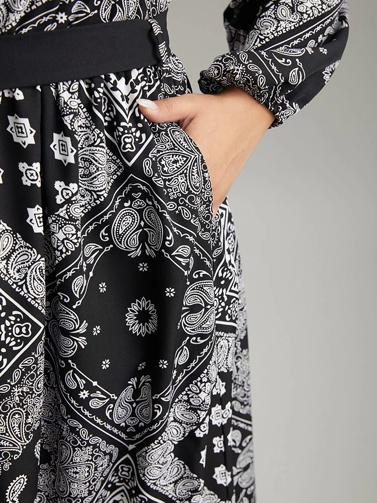 Moroccan Print Shirt Collar Belted Button Through Dress - Image 7