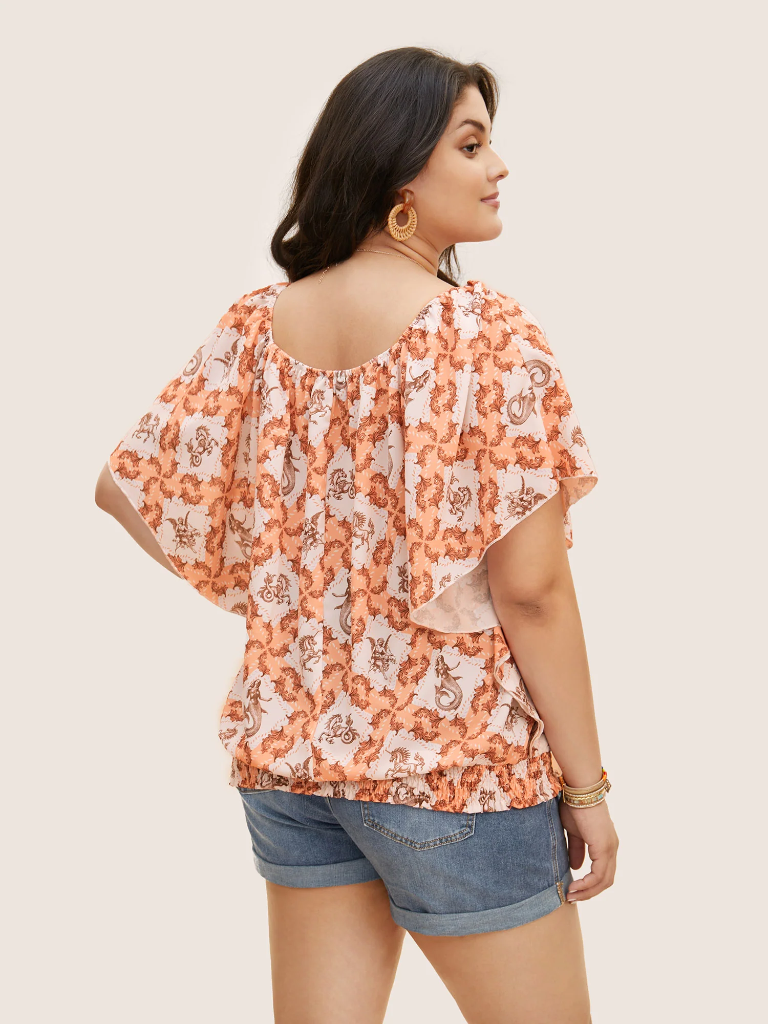 Moroccan Print Square Neck Dolman Sleeve Blouse - Image 2