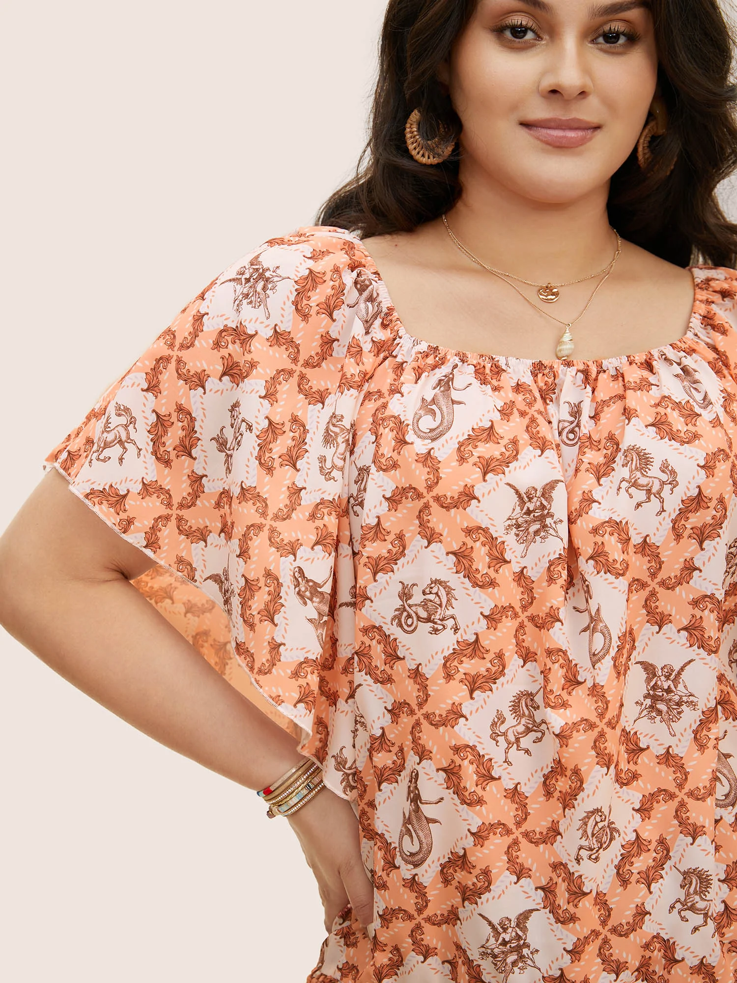 Moroccan Print Square Neck Dolman Sleeve Blouse - Image 4