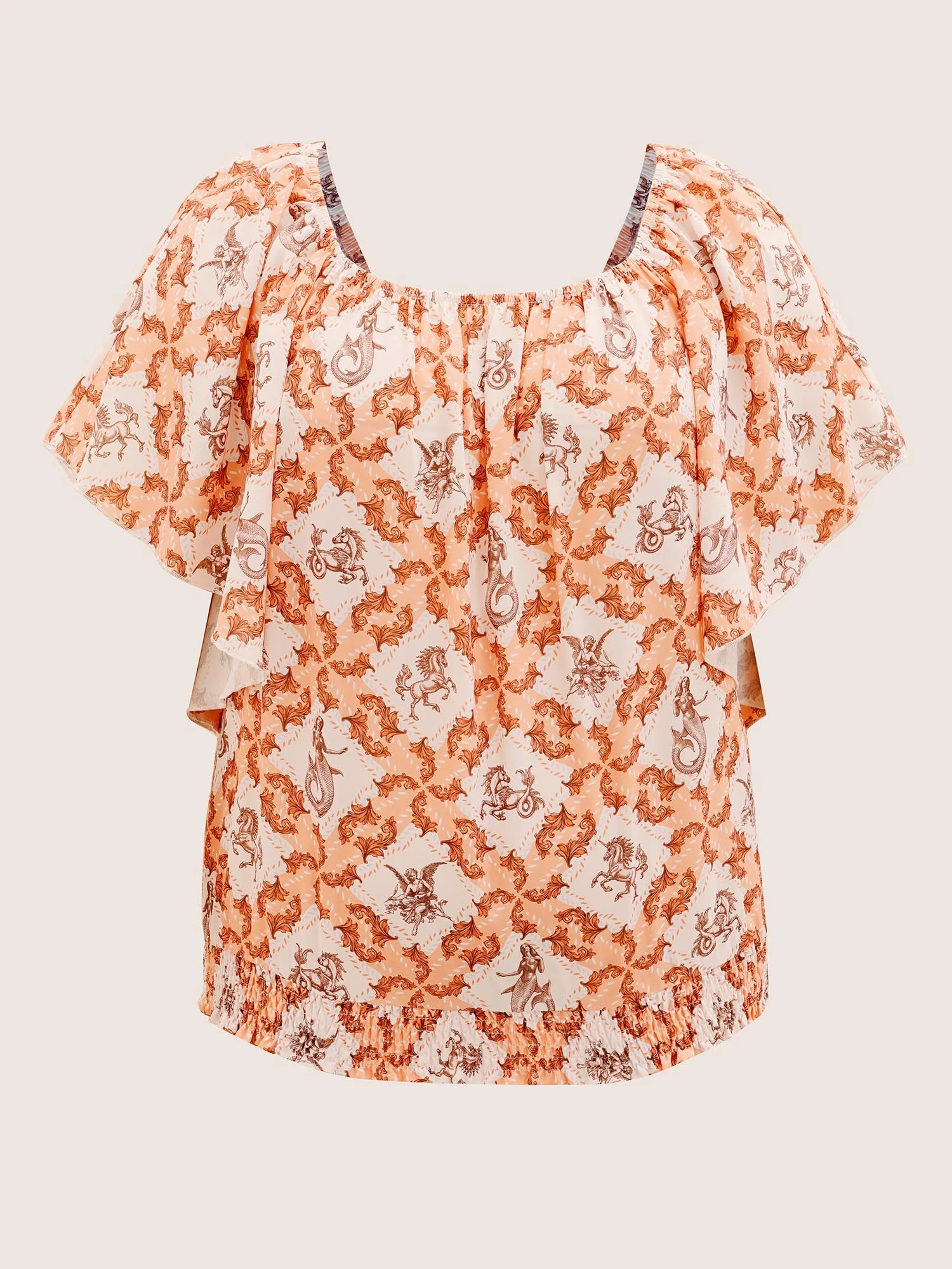 Moroccan Print Square Neck Dolman Sleeve Blouse - Image 7