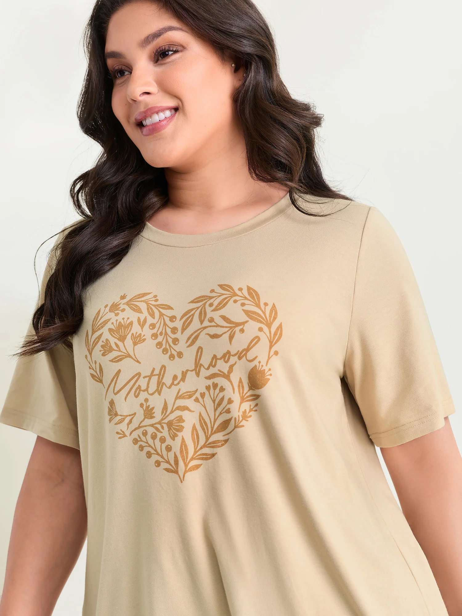 Motherhood Print Round Neck Plain T-Shirt - Image 2
