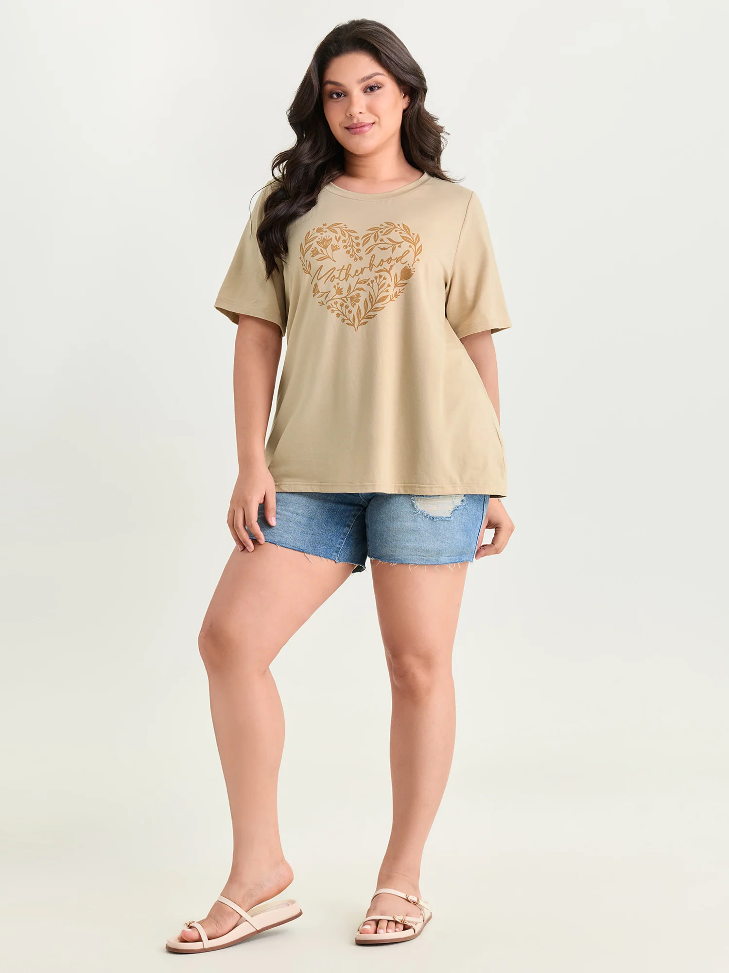 Motherhood Print Round Neck Plain T-Shirt - Image 3