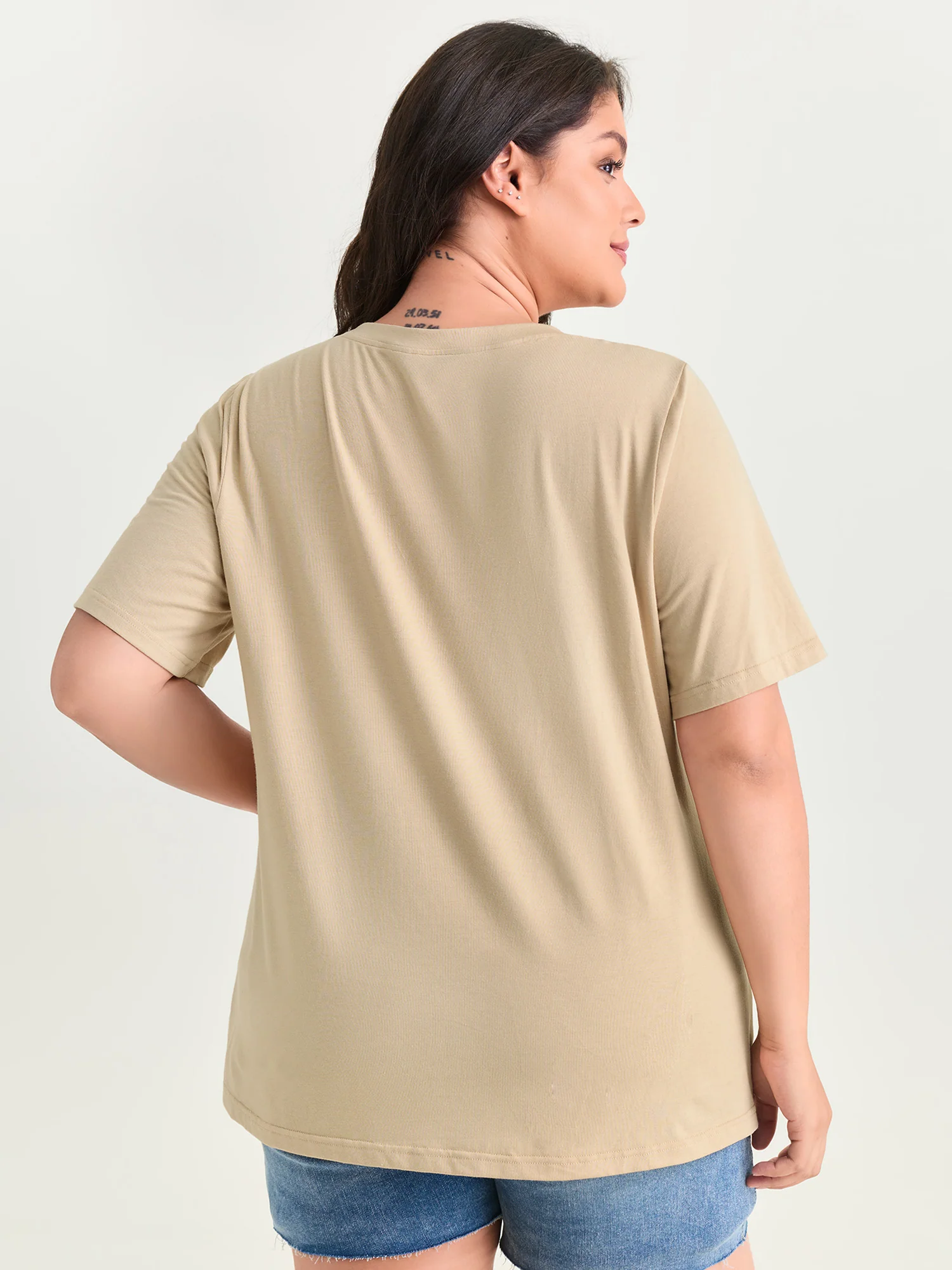 Motherhood Print Round Neck Plain T-Shirt - Image 4