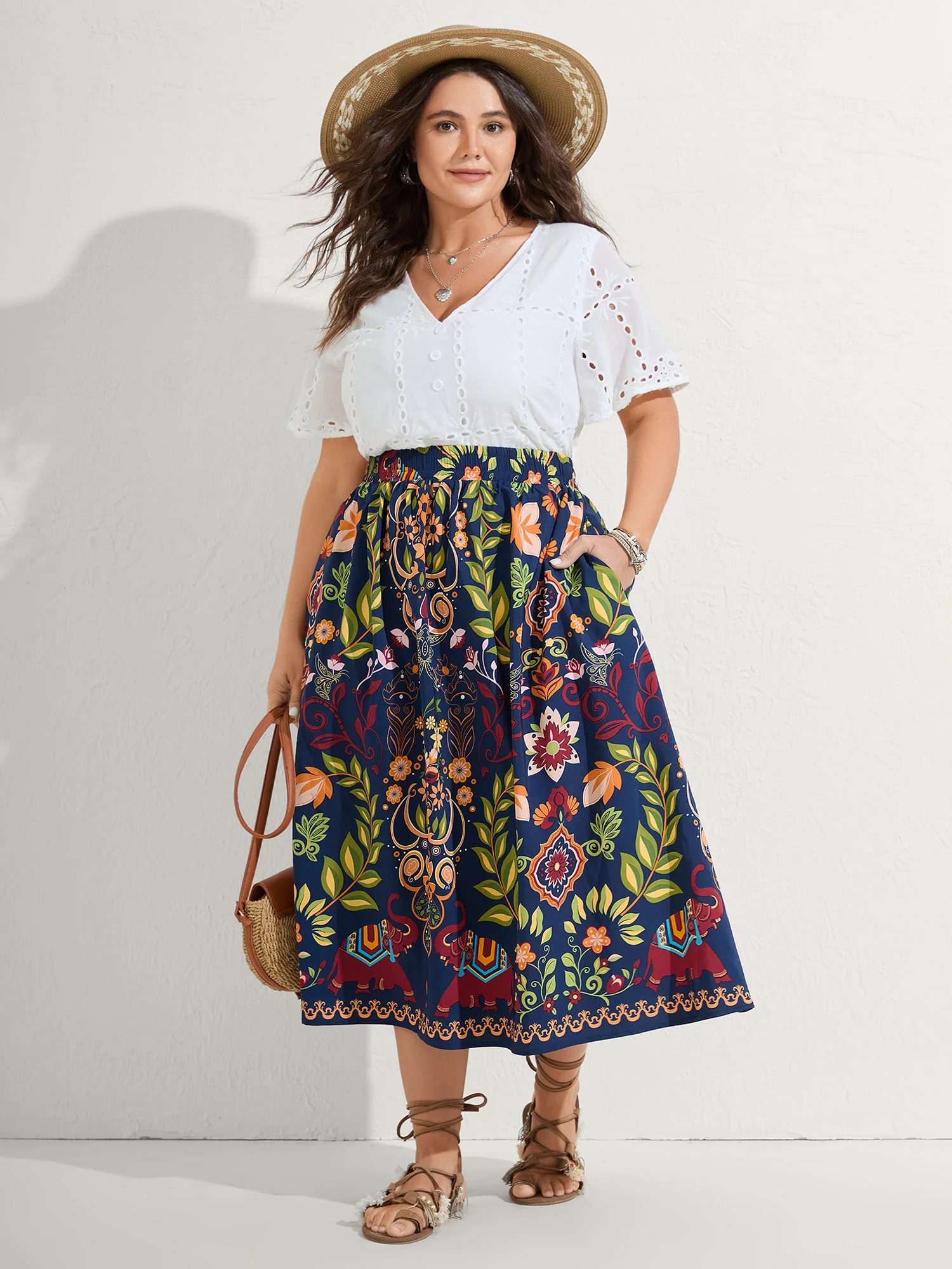 Multi-Color Floral Pockets Midi Skirt - Image 2
