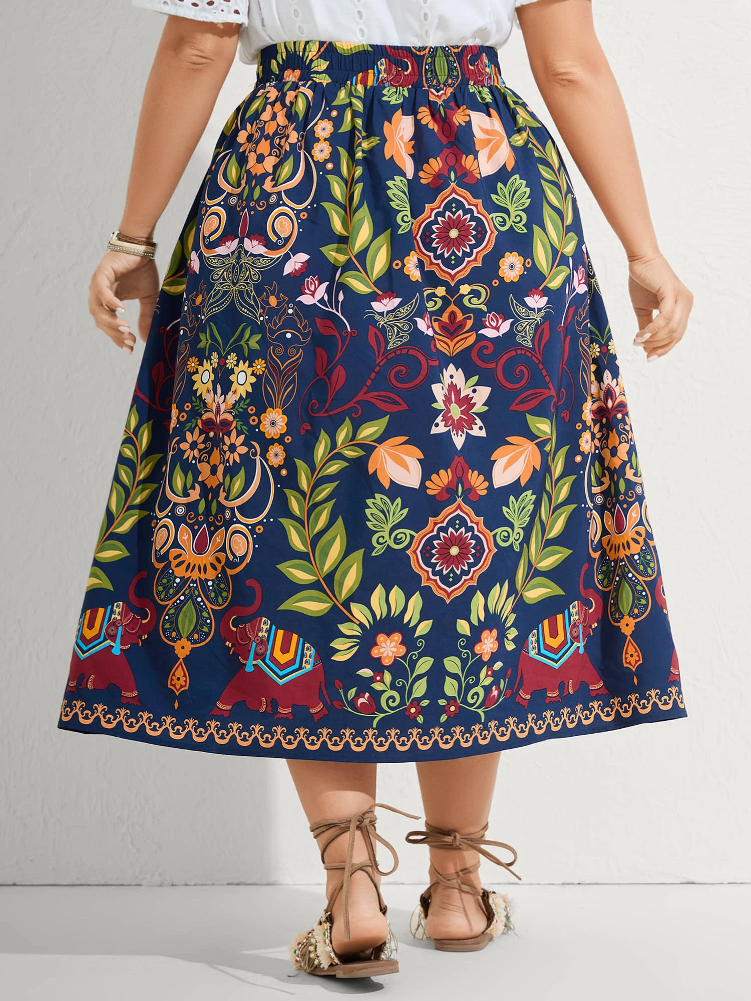Multi-Color Floral Pockets Midi Skirt - Image 4
