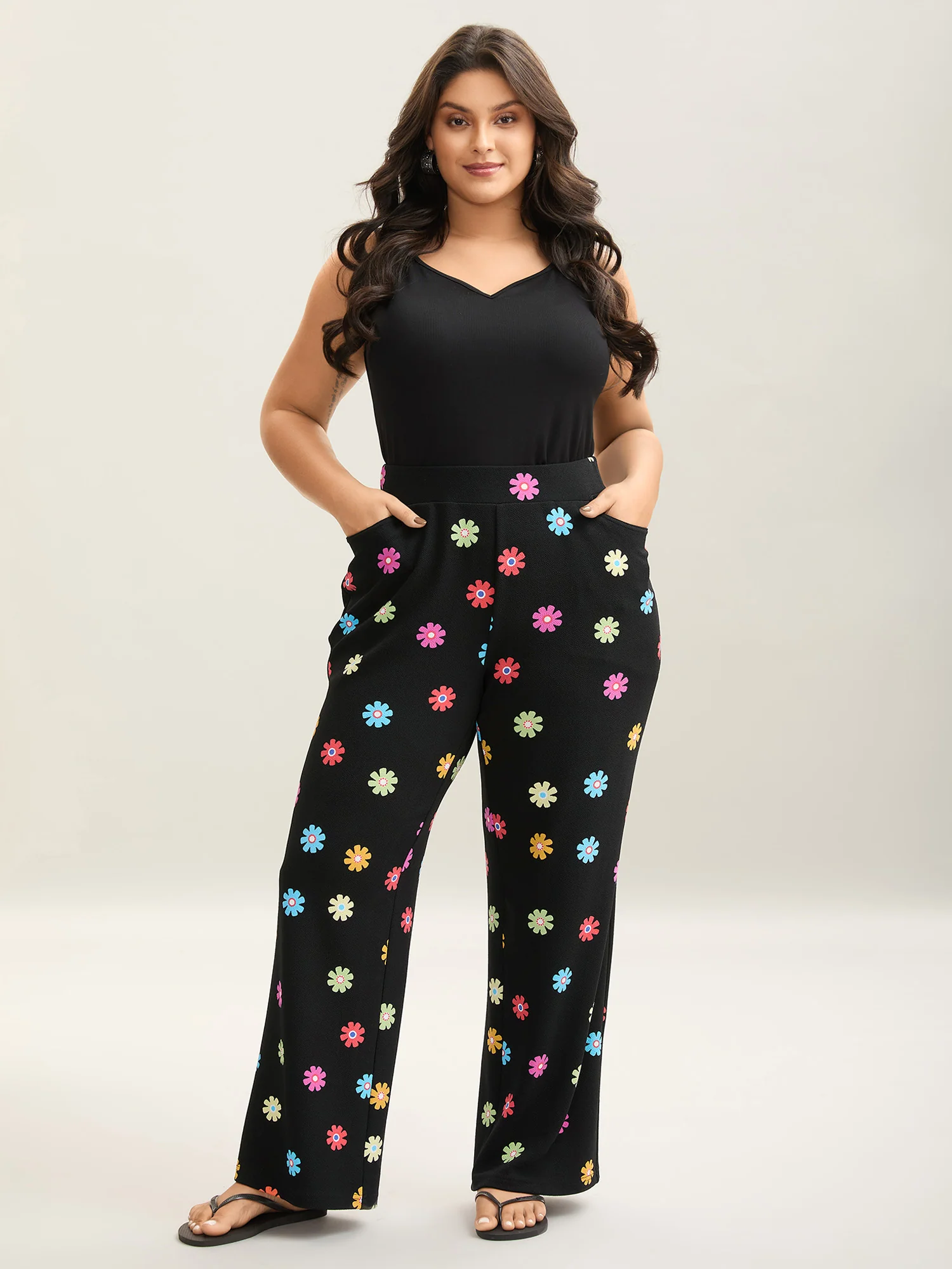 Multi-Color Floral Print Flared Pants - Image 3