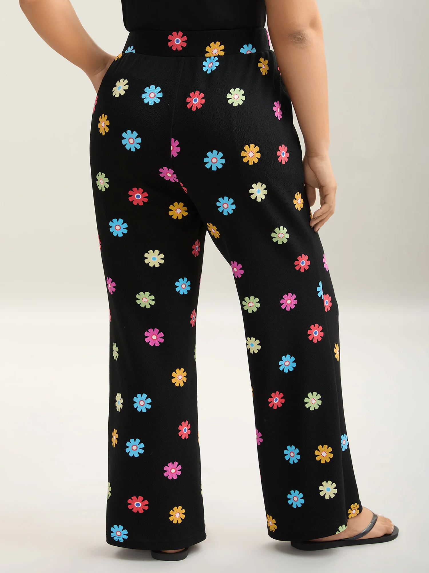 Multi-Color Floral Print Flared Pants - Image 4
