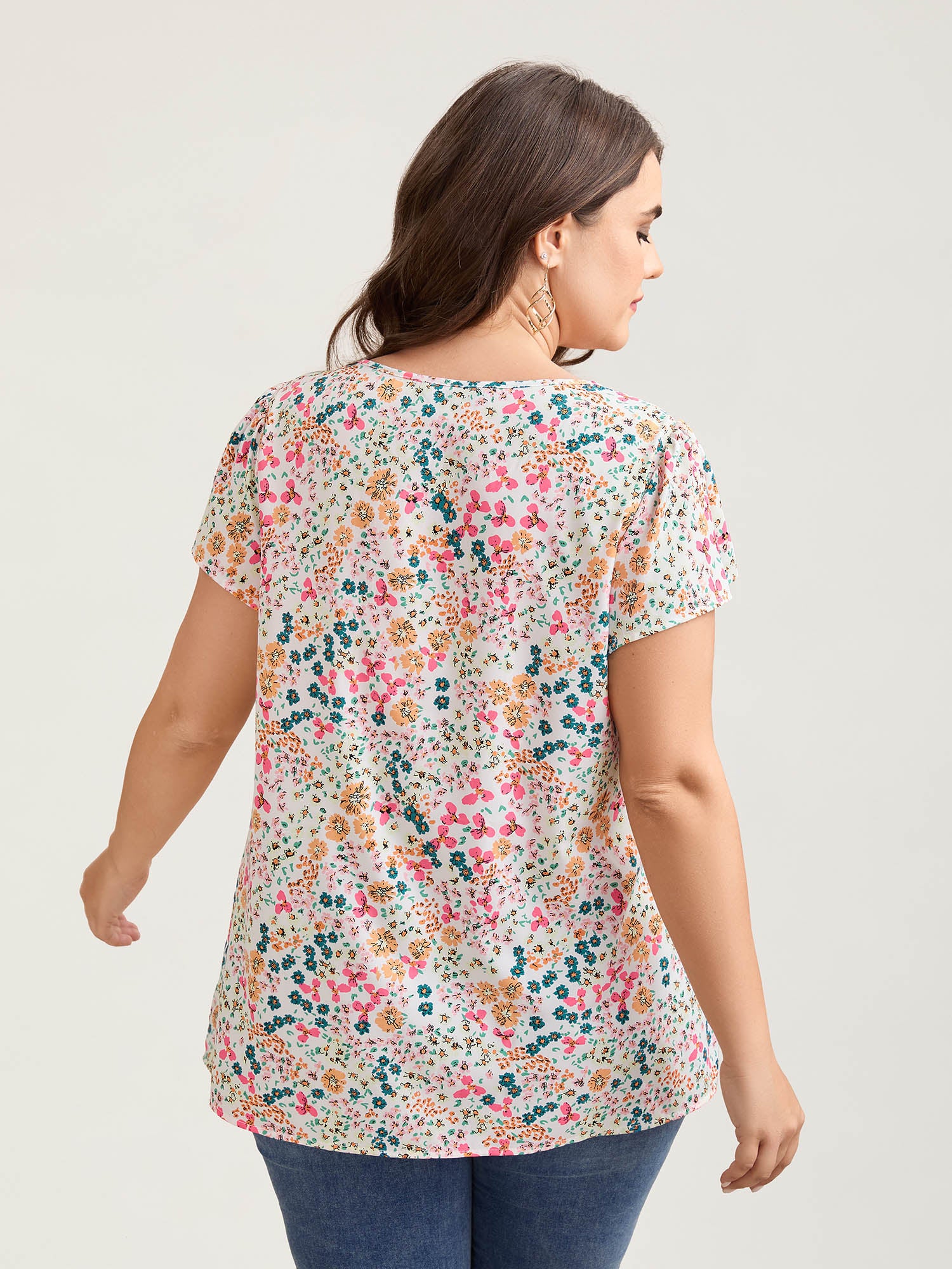 Multi-Color Floral Print Lace Spliced Blouse - Image 4