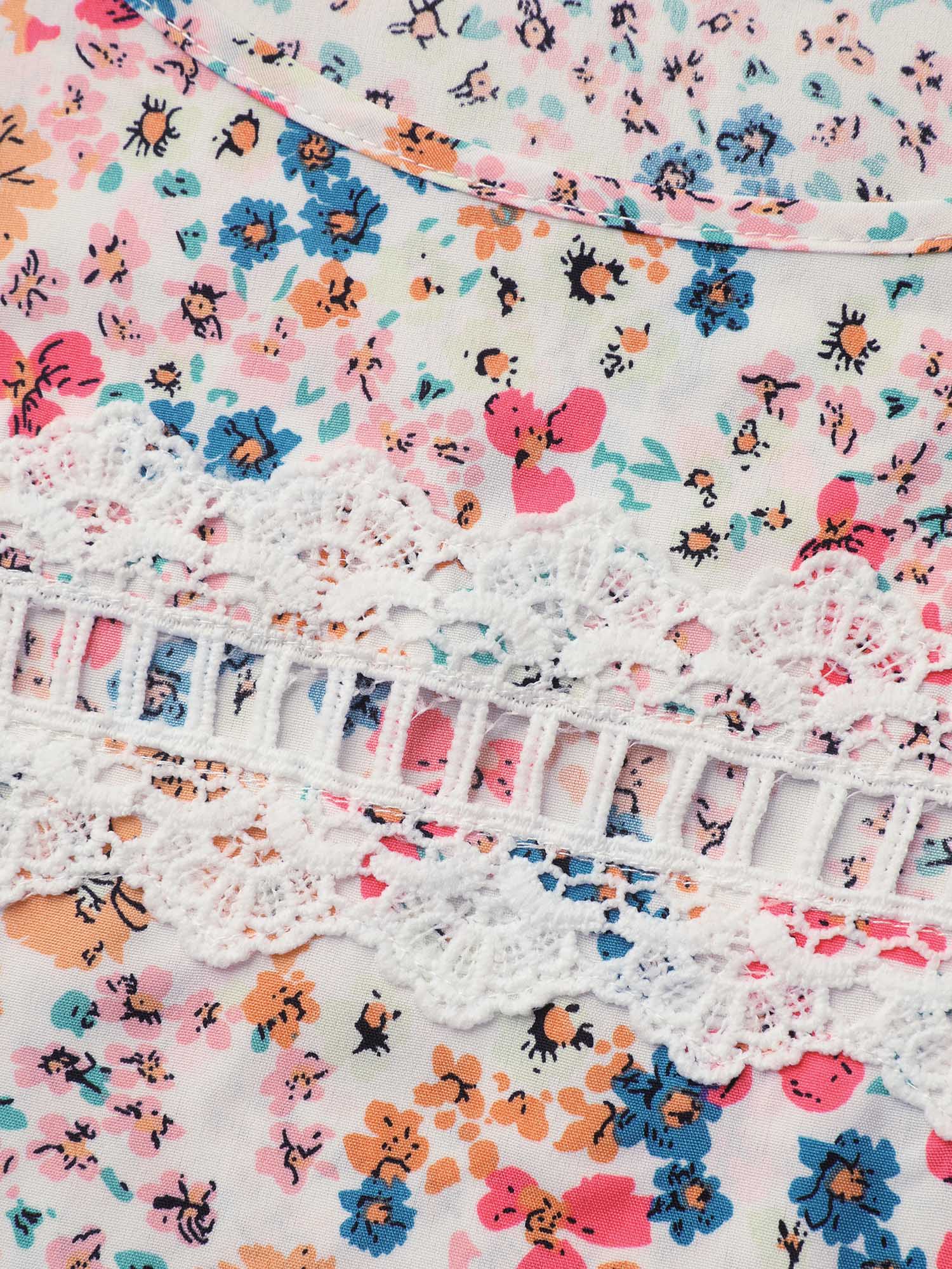 Multi-Color Floral Print Lace Spliced Blouse - Image 5