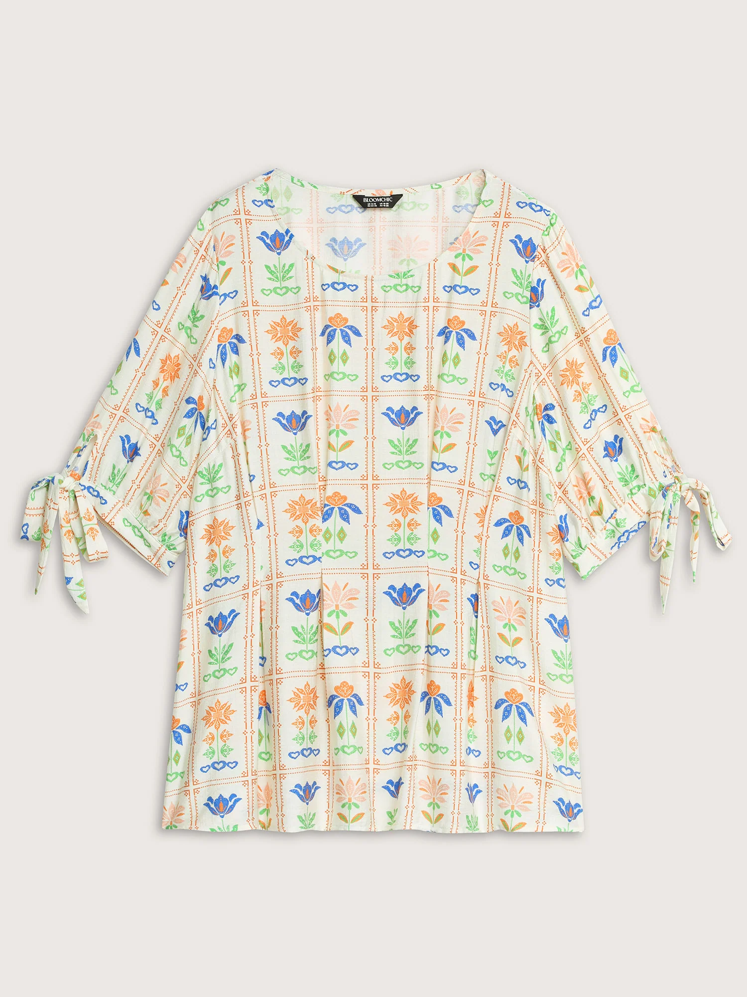 Multi-Color Floral Print Sleeve-Tie Knit Top - Image 7