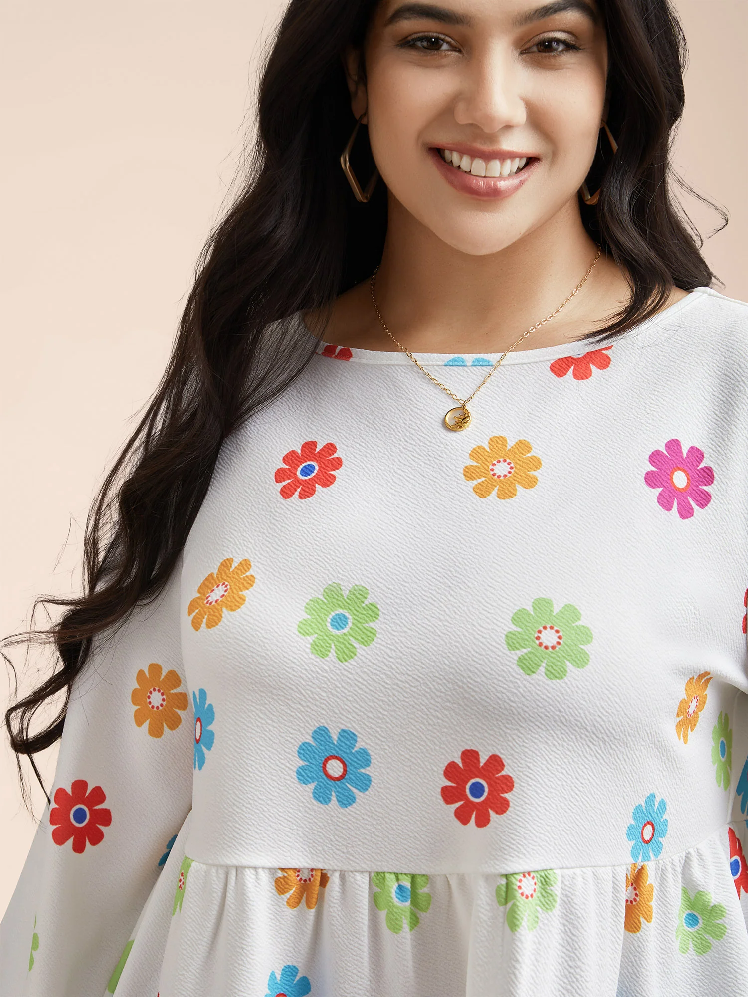 Multi-Color Floral Textured Stretchy Knit Top - Image 10