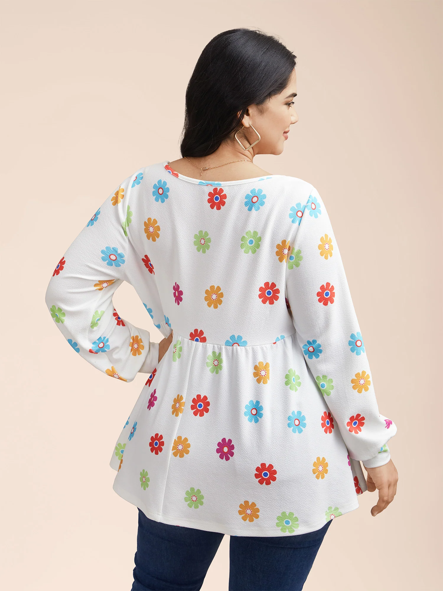 Multi-Color Floral Textured Stretchy Knit Top - Image 11