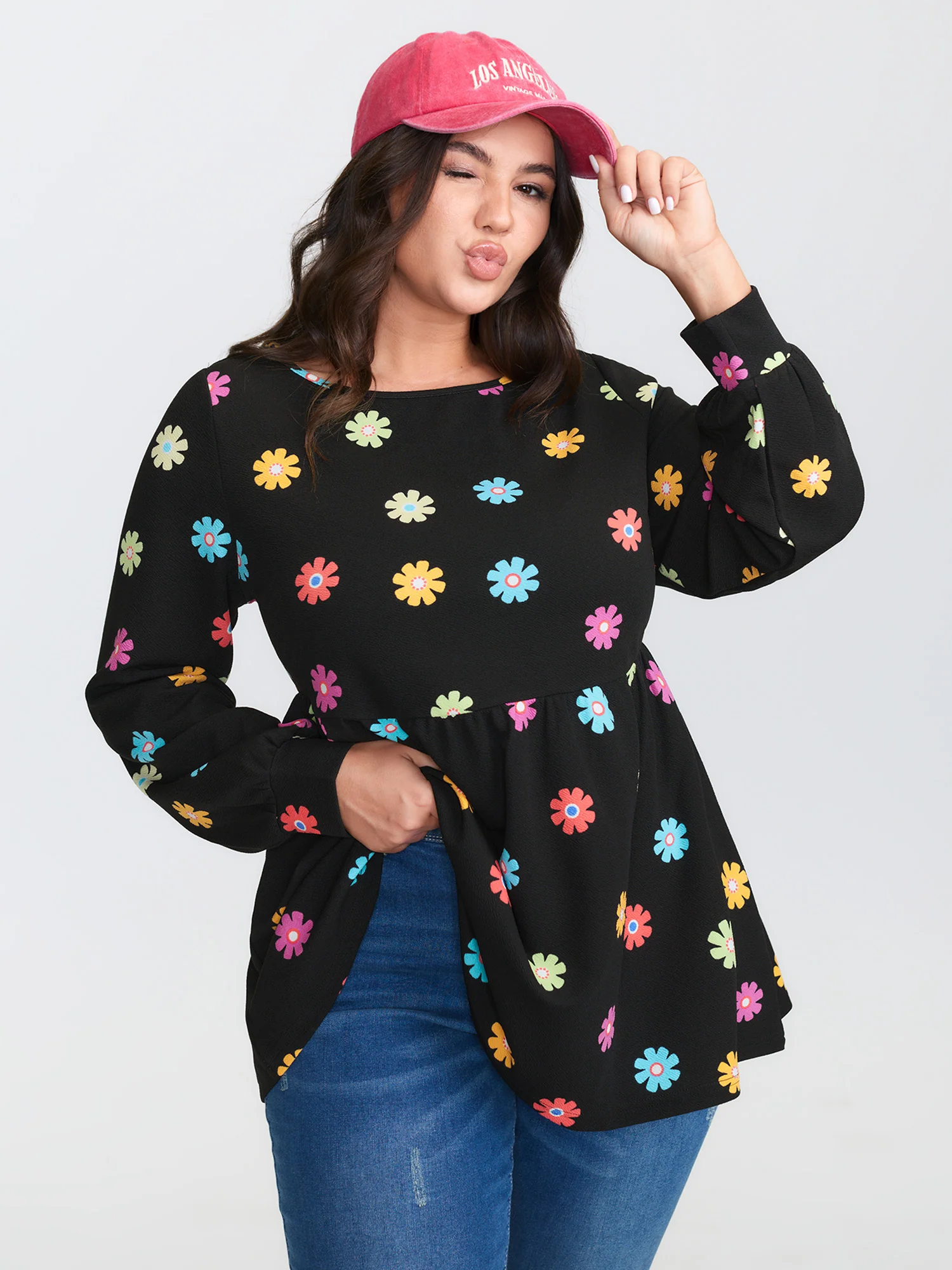 Multi-Color Floral Textured Stretchy Knit Top - Image 3