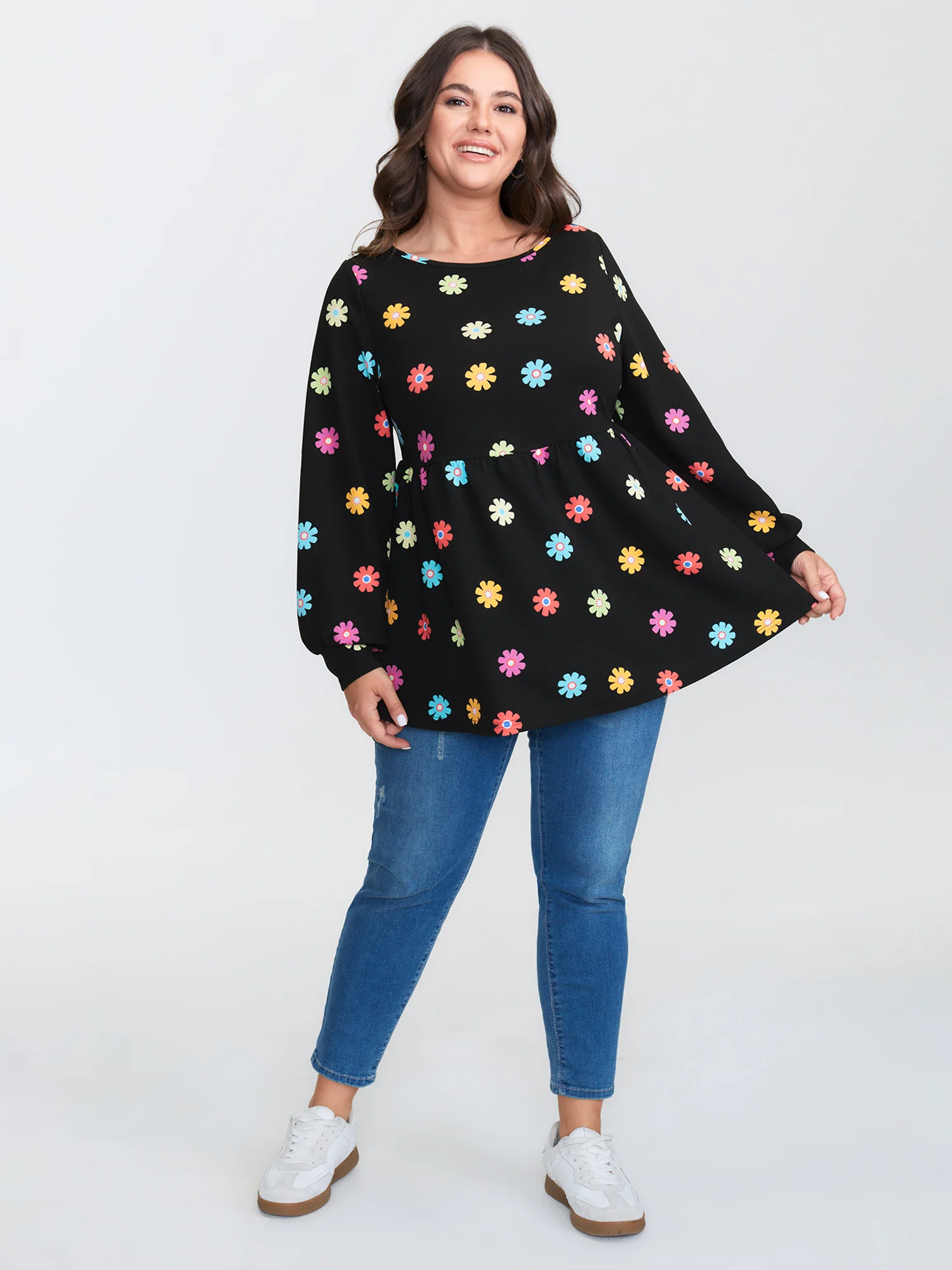 Multi-Color Floral Textured Stretchy Knit Top - Image 4