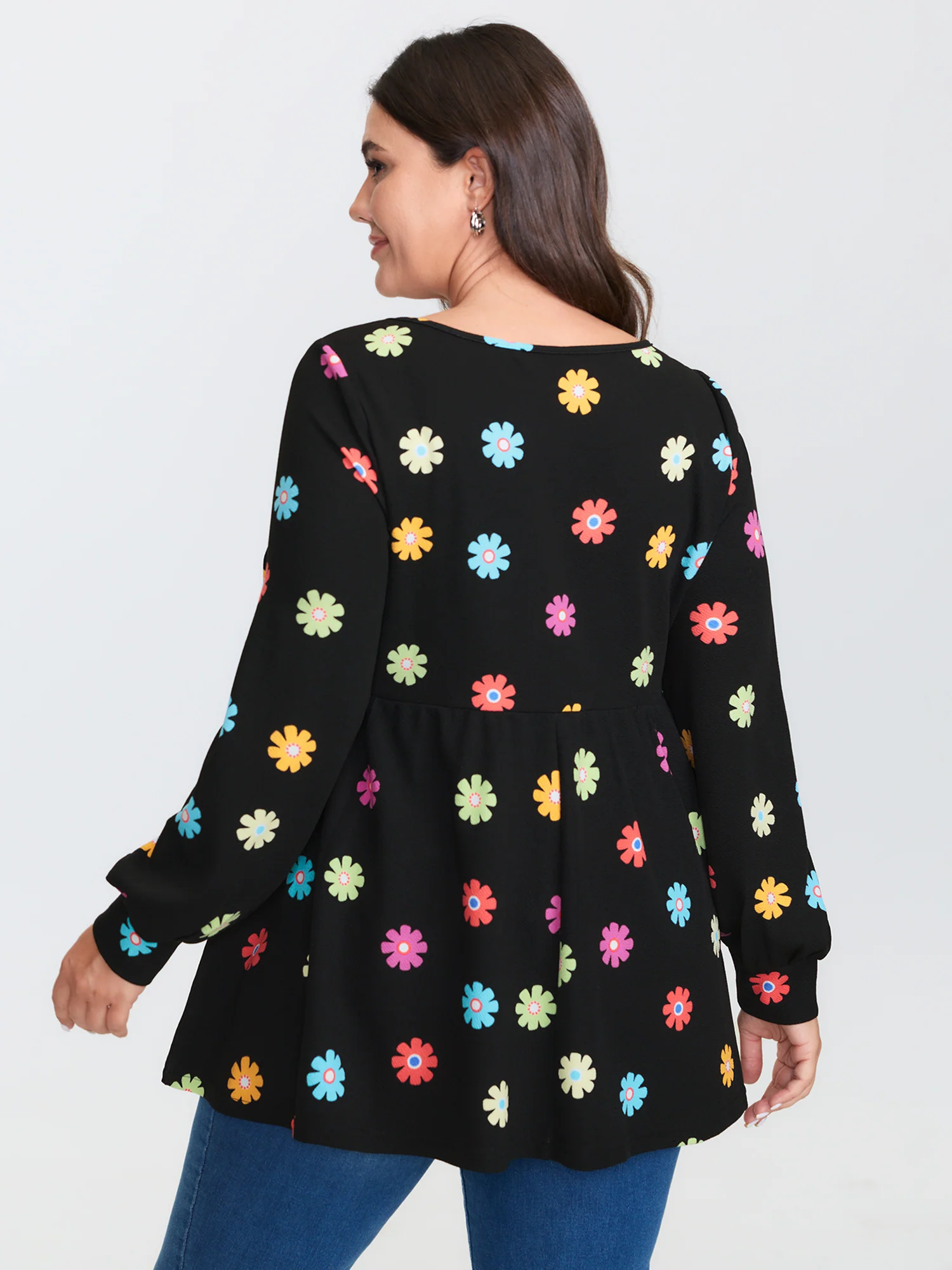 Multi-Color Floral Textured Stretchy Knit Top - Image 5