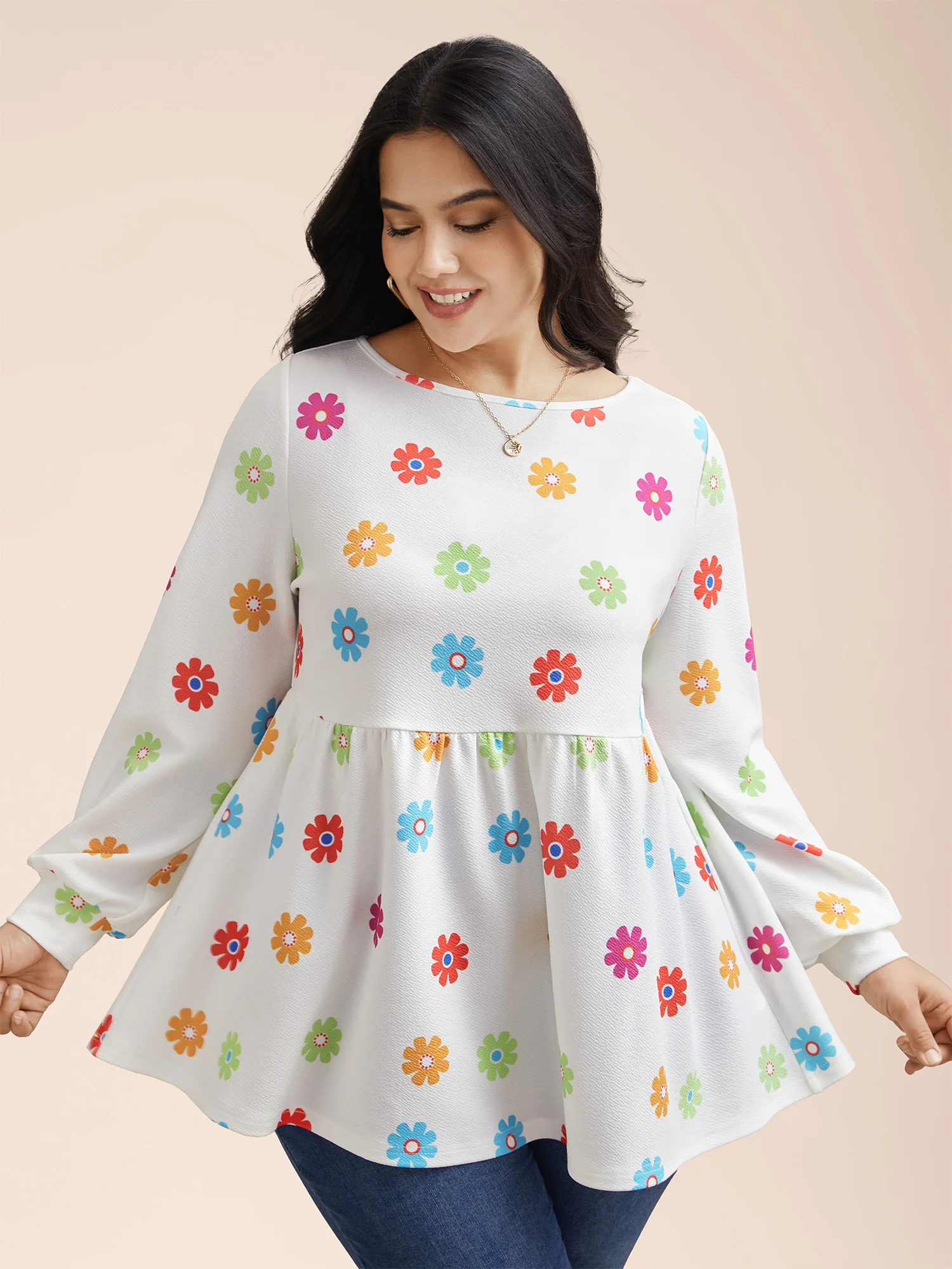 Multi-Color Floral Textured Stretchy Knit Top - Image 9