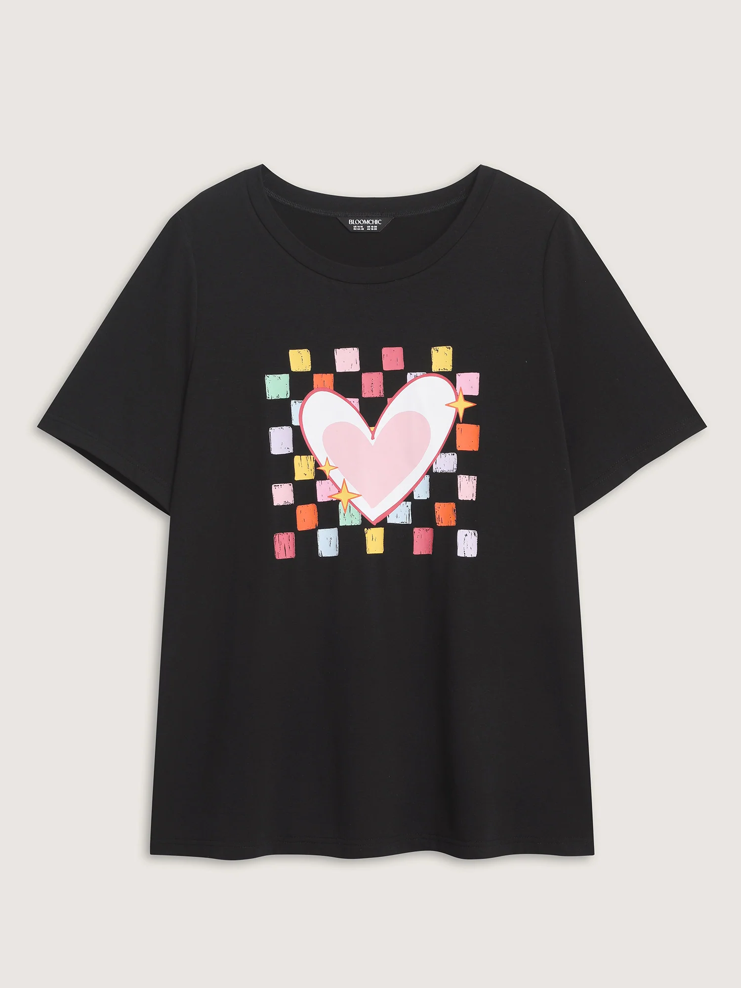 Multi-Color Heart Stretchy Round Neck T-Shirt - Image 7