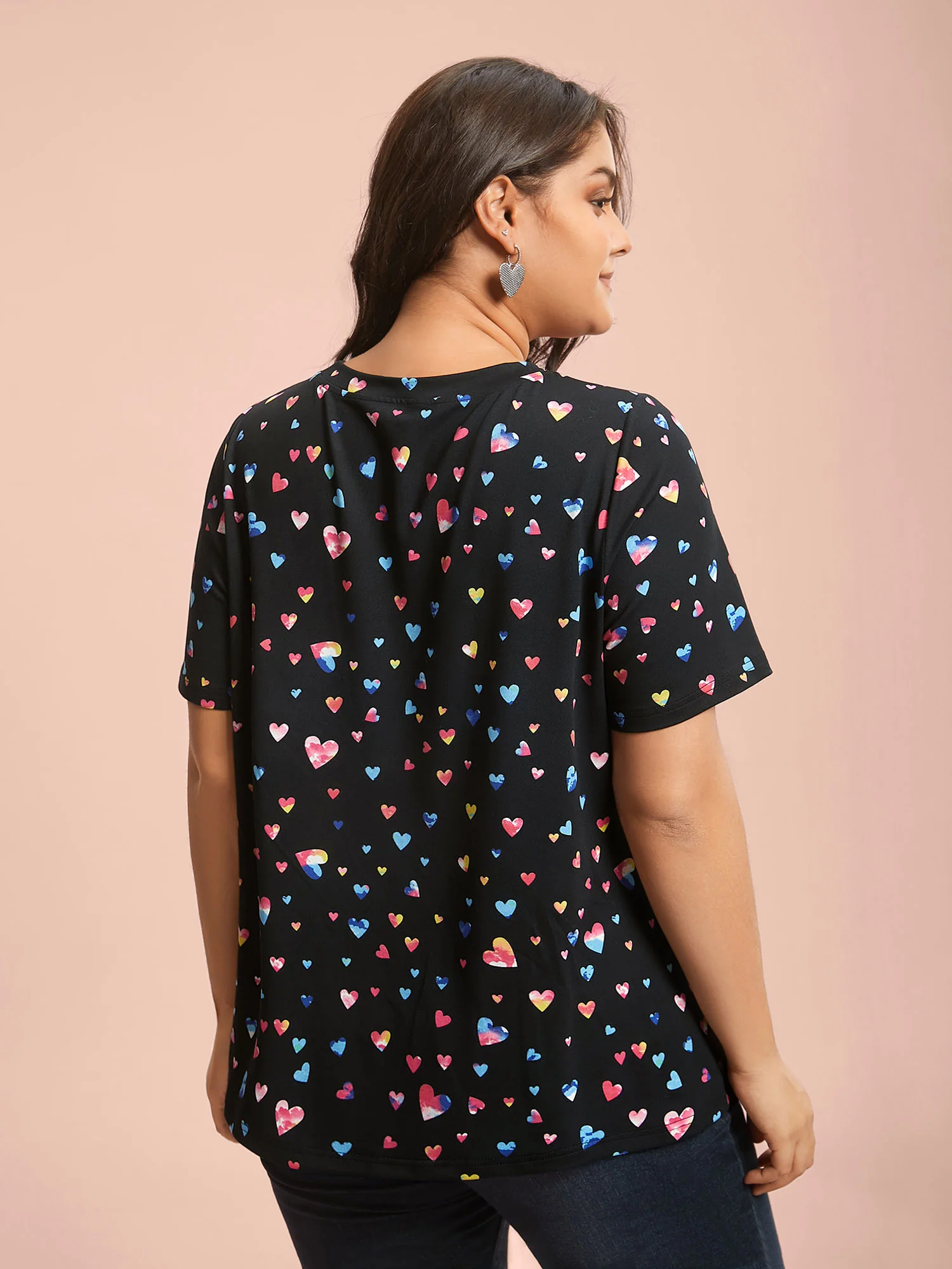 Multi-Color Hearts Printed Stretchy T-Shirt - Image 5